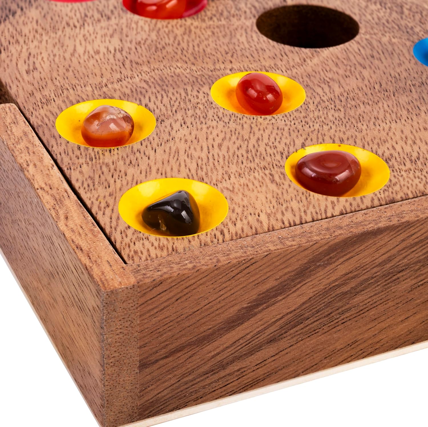 Engelhart-350443 – Edelstenen Spel/Varkensspel – Strategisch Competitief Bordspel – Luxe Noot Houten Kist 18,3 × 18,3 × 4 cm – 60 Halfedelstenen + Dobbelstenen & Zak – Familie Spel