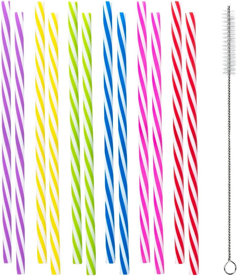 Boland 30297 Herbruikbare rietjes, 12 stuks, lengte 21 cm, op kleur gesorteerd, met reinigingsborstel, rietjesset, feestservies, drankje