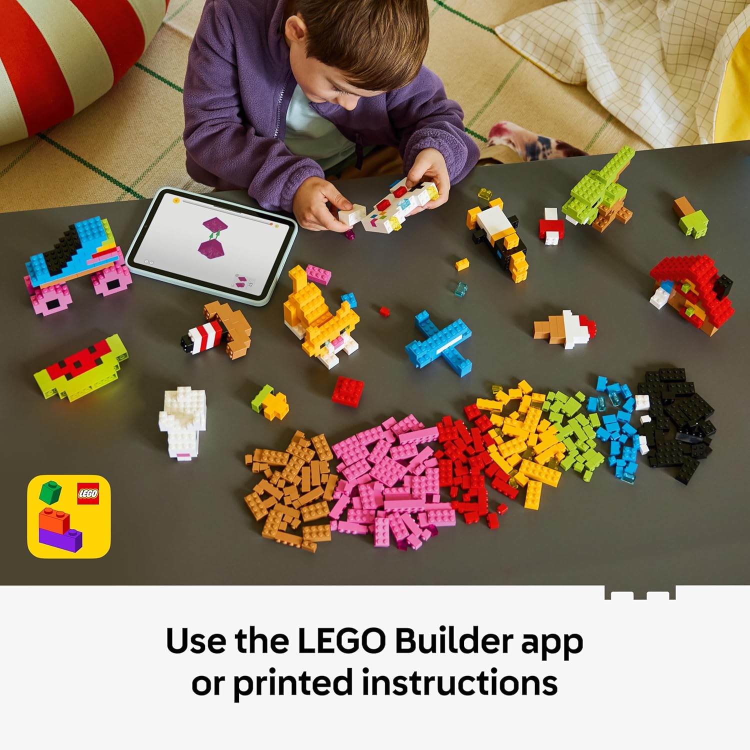LEGO Classic Creative Colourful Bricks Set - Fine Motor Skills Toy - Build Animals, Dinosaur Figures and Vehicles incl. Plane & Car - Birthday Gift for 5+ Year Old Boys & Girls - 11045