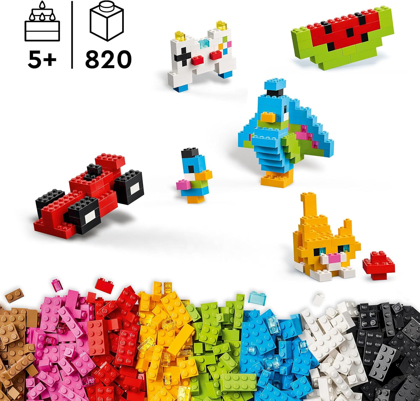 LEGO Classic Creative Colourful Bricks Set - Fine Motor Skills Toy - Build Animals, Dinosaur Figures and Vehicles incl. Plane & Car - Birthday Gift for 5+ Year Old Boys & Girls - 11045