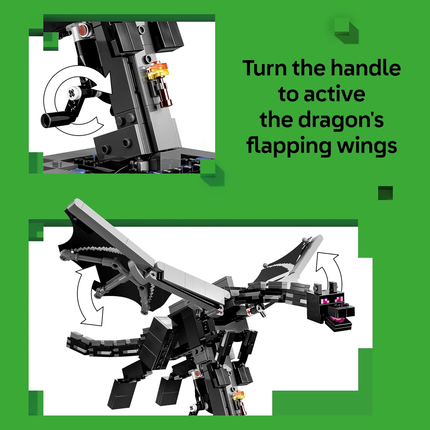 LEGO Minecraft The Ender Dragon Figure - Interactive Toy w/Flapping Foil Wings & Exit Portal Stand for Kids' Bedroom Decor - Gaming Gift for 10+ Year Old Boys, Girls & Fans - 21595