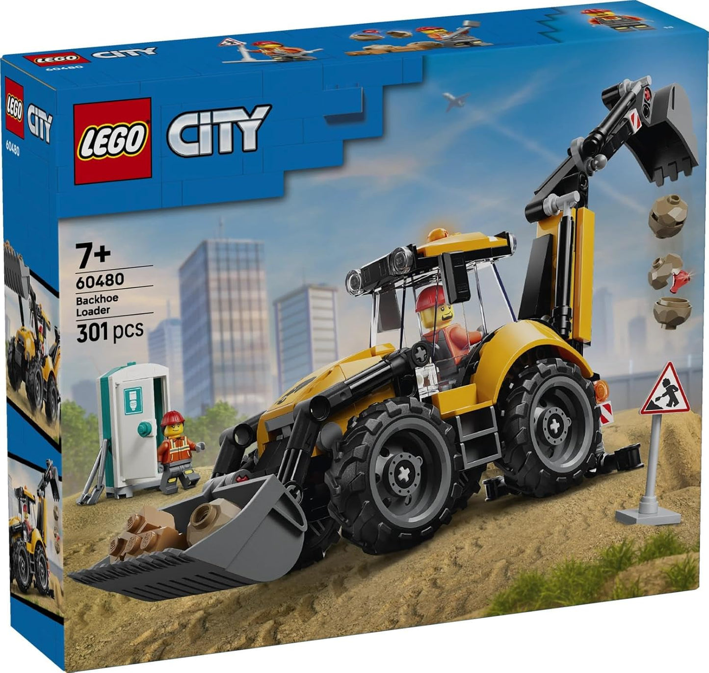 LEGO City Yellow Backhoe Loader - Construction Vehicle Toy - Tractor w/ 2 Minifigures, Working Front Bucket & Backhoe - Birthday Gift Idea for 7+ Year Old Boys - 60480