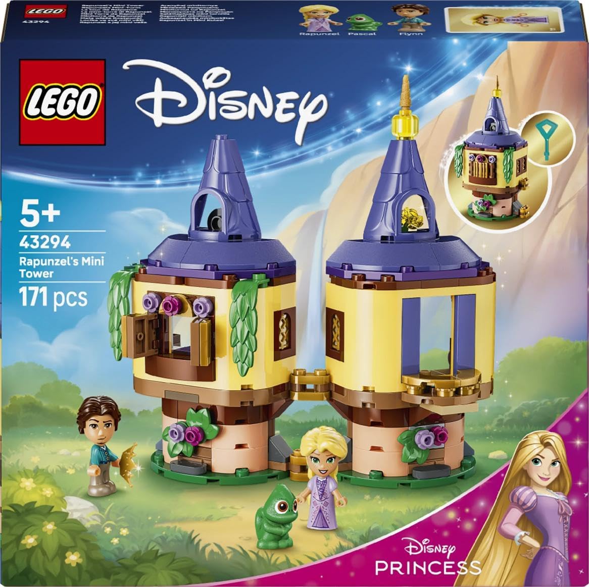 LEGO | Disney Princess Rapunzel's Mini Tower Toy - Tangled Set w/ 2 Mini Dolls, Pascal Figure, Accessories & Lock - Gift for 5+ Year Old Girls & Movie Fans - 43294