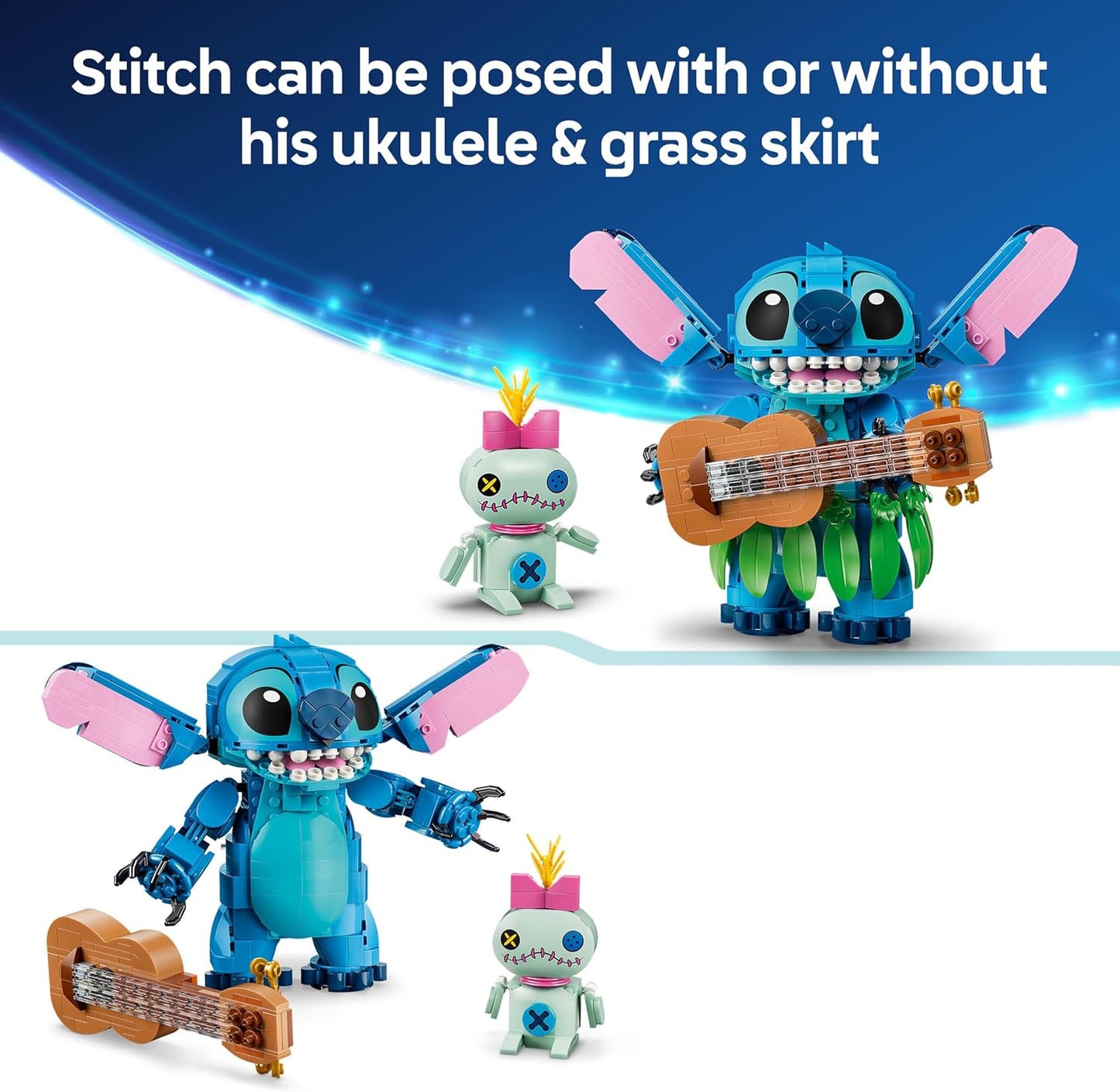LEGO | Disney Stitch & Scrump Toy - 2 Figures w/Accessories incl. a Ukulele for Kids' Room Decor - Birthday Gift Idea for 9+ Year Old Girls, Boys & Movie Fans - 43296
