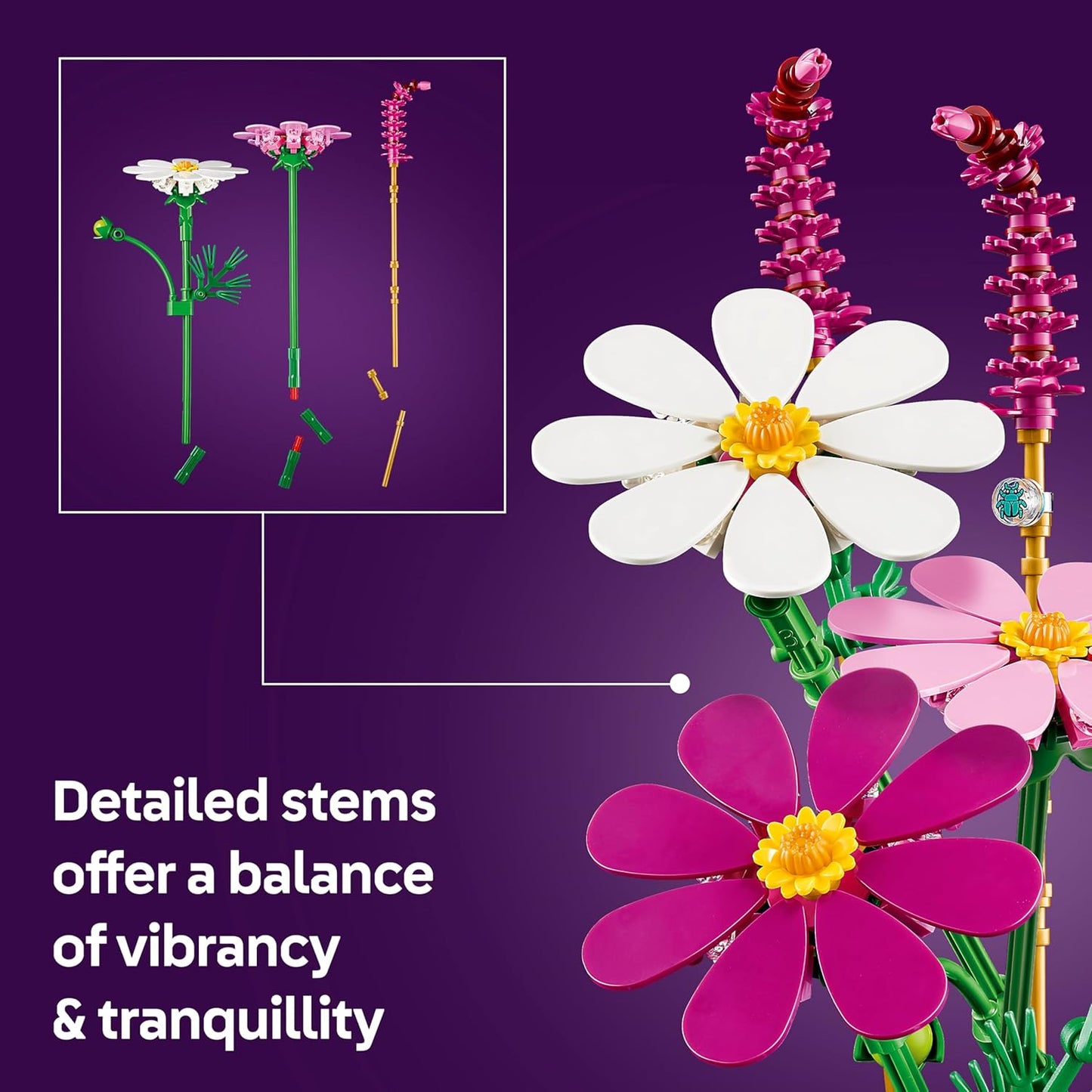 LEGO Botanicals Cosmos Flowers - Artificial Flower Bouquet w/ 3 Faux Cosmos & 2 Fountain Grass Stems - DIY Kids' Bedroom Decor - Birthday Gift for 9+ Year Old Girls & Adults - 11514