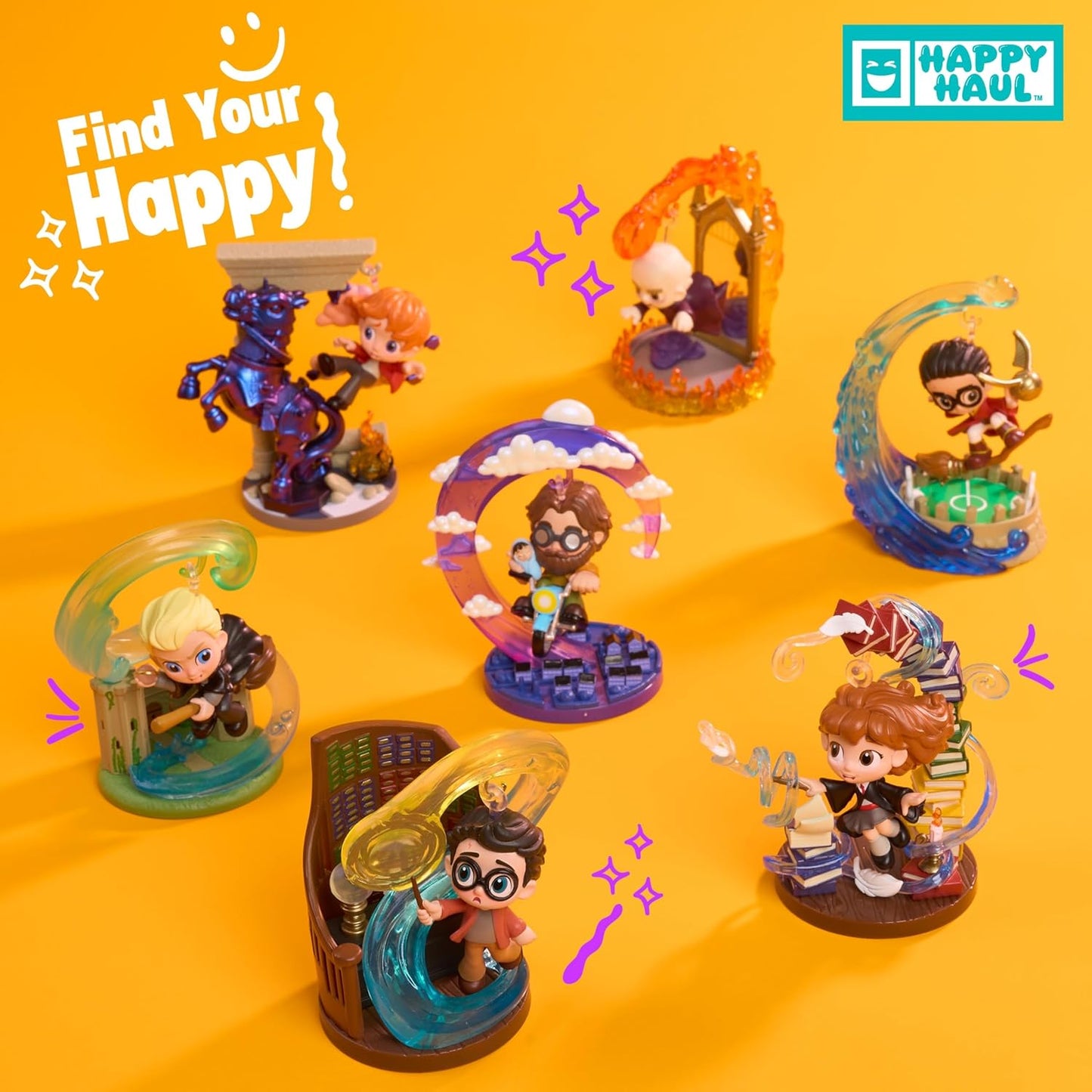 Harry Potter Happy HAUL Cliff Hangers Hover Figures Sortiment, Überraschungs-Sammelfigur im Blind Pack mit Display-Ständer, 5 cm groß, Limitierte Edition, ab 8 Jahren