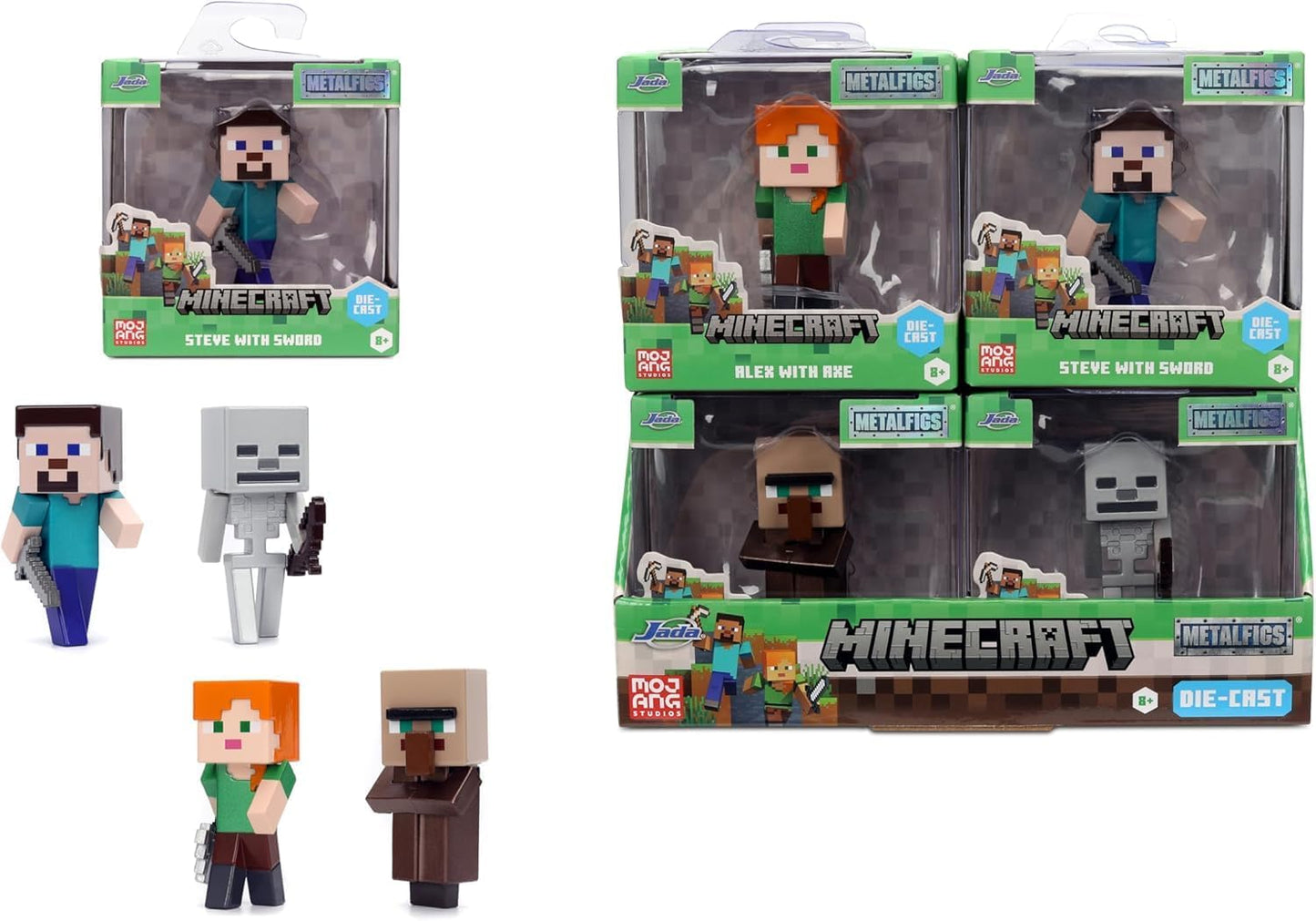 Jada Toys Minecraft Figur (1 Stück) - 1 von 4 Sammelfiguren aus Metall (Steve, Alex, Skelett, Dorfbewohner) für Fans und Kinder ab 8 Jahre, Auswahl per Zufallslos, 6,5 cm, Welle 4