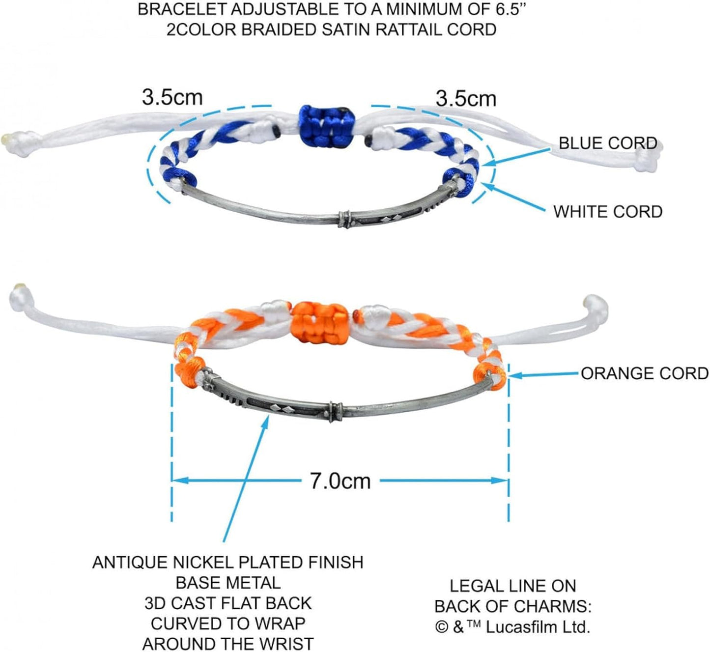 SalesOne Star Wars Ahsoka Lichtschwerter Paracord-Armband-Set – Star Wars Geschenke – Star Wars Merchandise, Einheitsgröße, Metall, Kein edelstein