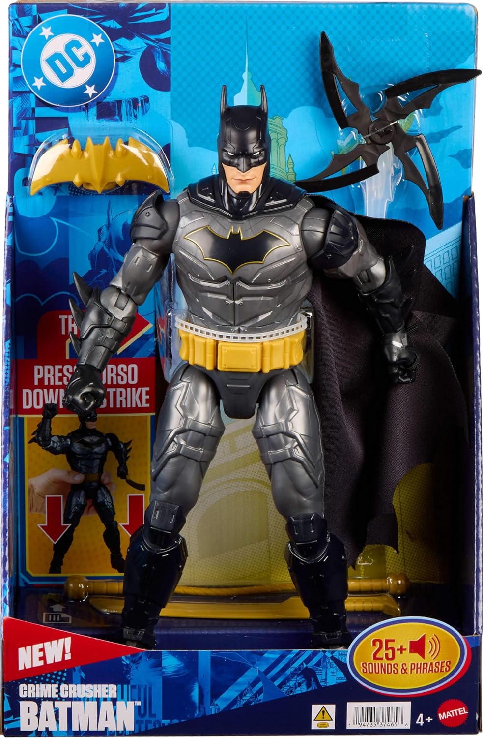 Mattel DC 12-Inch Crime Crusher Batman Action Figure, 25 Plus Phrases & Sounds, 16 Points of Articulation, 4 Weapons, JMD53