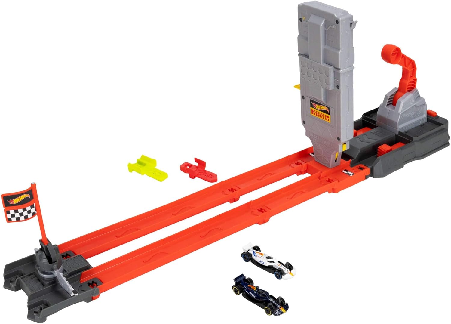 Hot Wheels Racing F1 Toy Car Track Set with 1:64 Scale Oracle Red Bull & Visa Cash App Racing Bulls Formula One Team Vehicles, JNN35