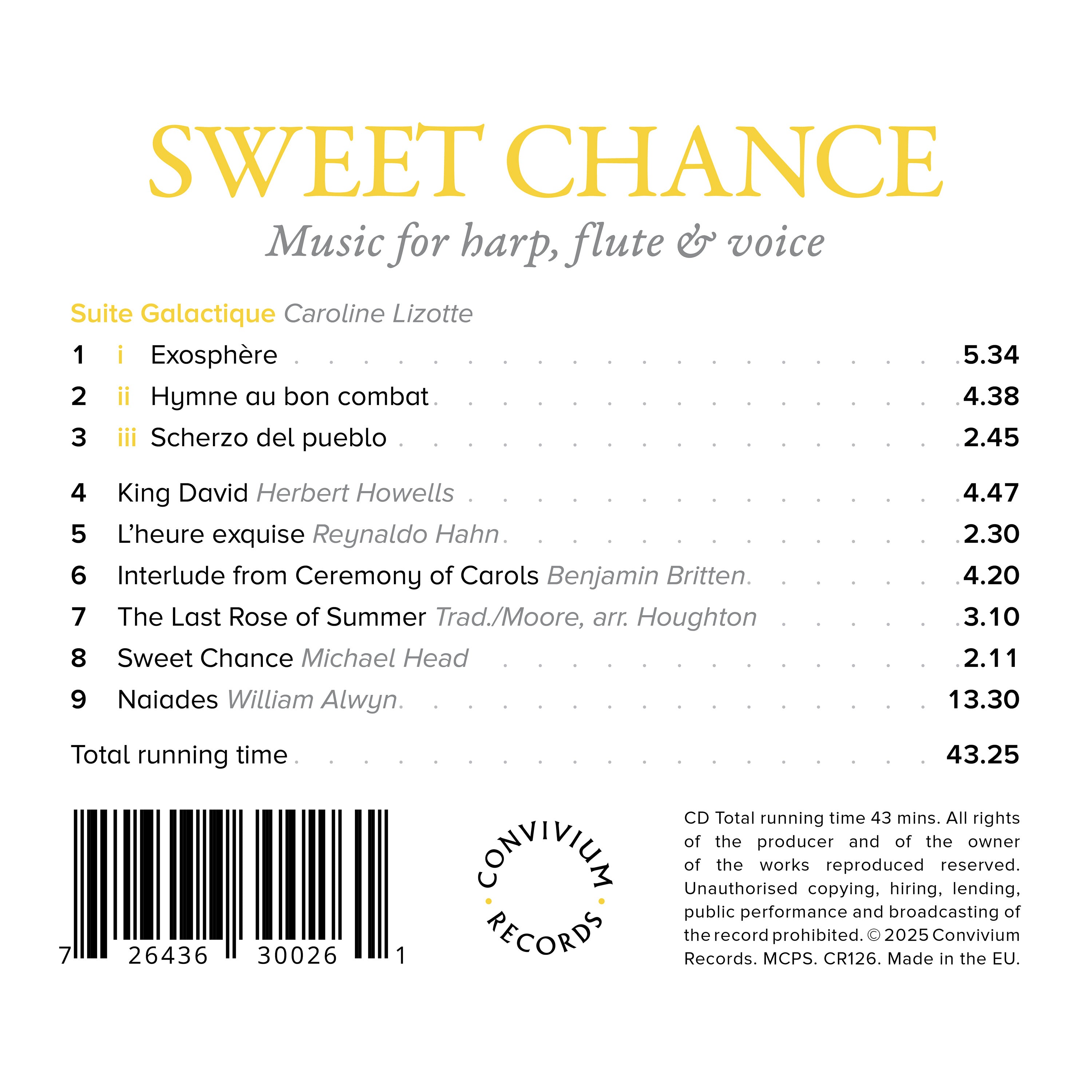 Sweet Chance: Music for Harp, Flute & Voice
