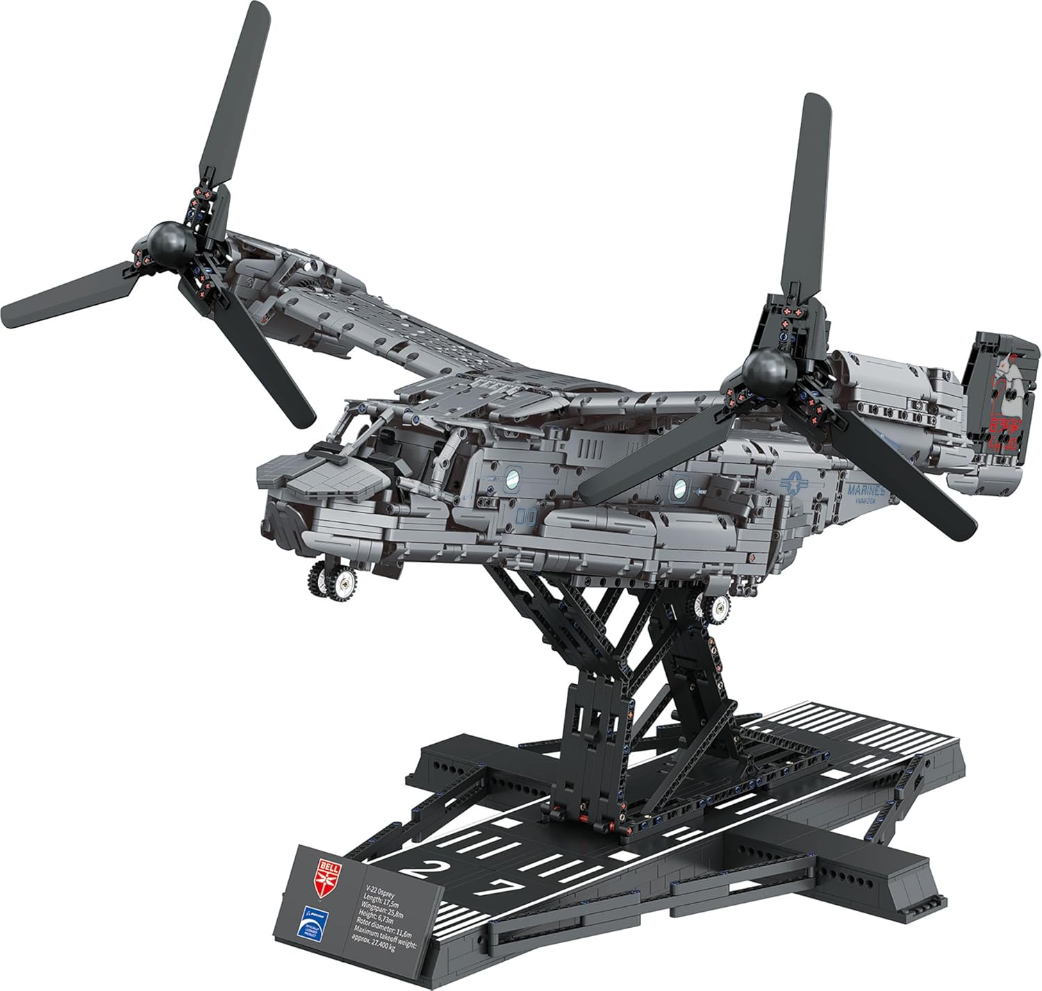 Revell Brick System 00961 Bell Boeing V-22 Osprey - Brick Model Kit - 1:25 Scale Unbuilt, 85.3cm in width, 3,730 Pieces, Includes Display Stand and Stickers For Decoration