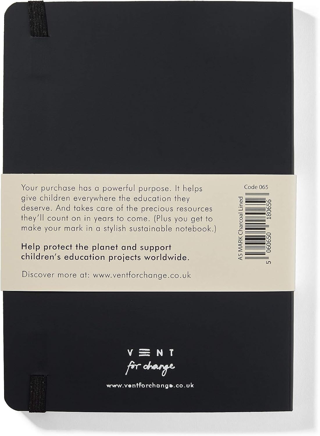 HDmirrorR VENT for Change - Make a Mark Range Classic Design Eco Friendly Recycled Leather A5 Notebook with Lined Paper | Lined Notebook/Notepad | Lined Journal, Great As A Gift - Charcoal Grey