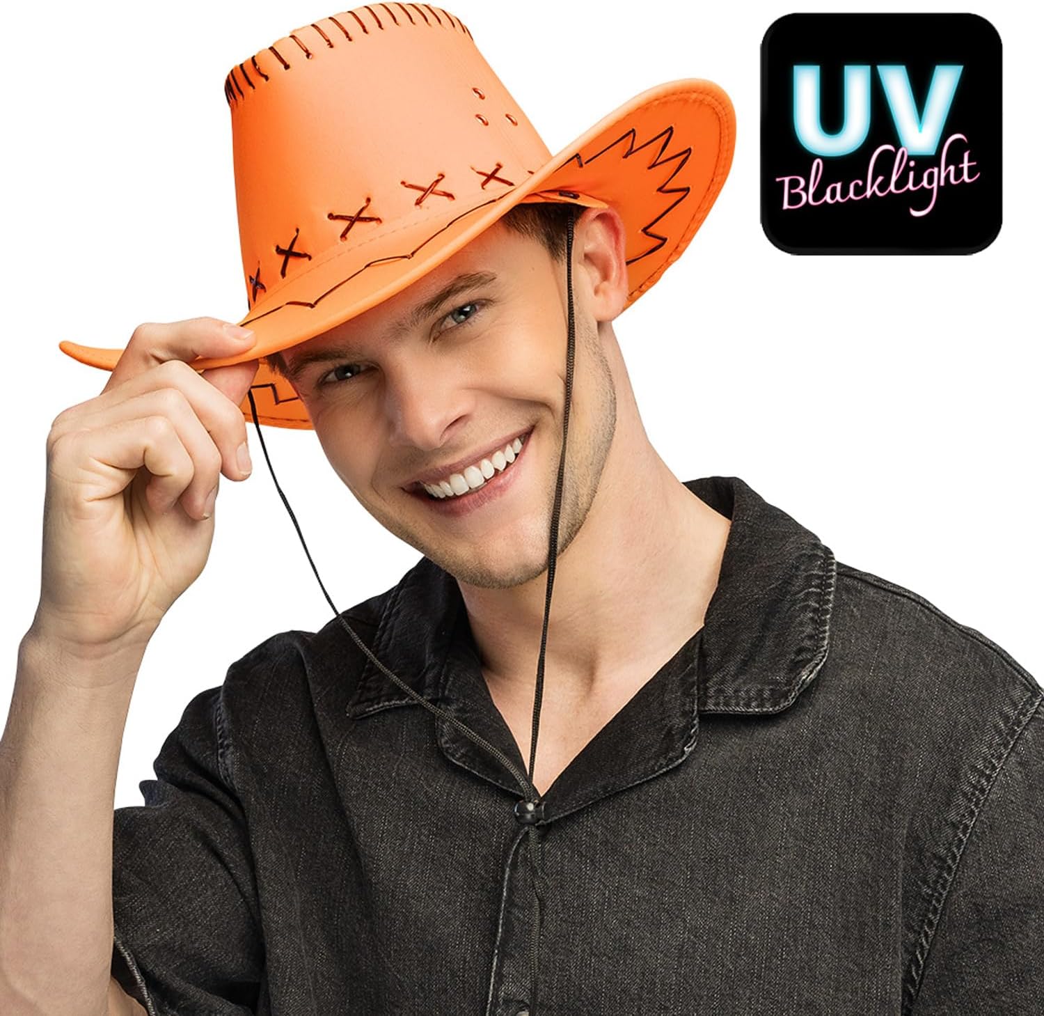 Boland - Verstellbarer UV Cowboyhut Savanne, Neon Western Hut, leuchtet im Schwarzlicht, Kostüm Zubehör für Festival, Karneval, JGA und Mottoparty