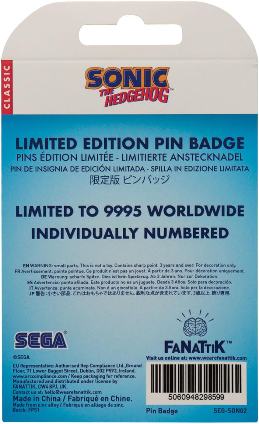 Distintivo a spillo Sonic the Hedgehog Sonic, Tails & Knuckles, edizione limitata, numerati individualmente (9995 in tutto il mondo), 40 mm