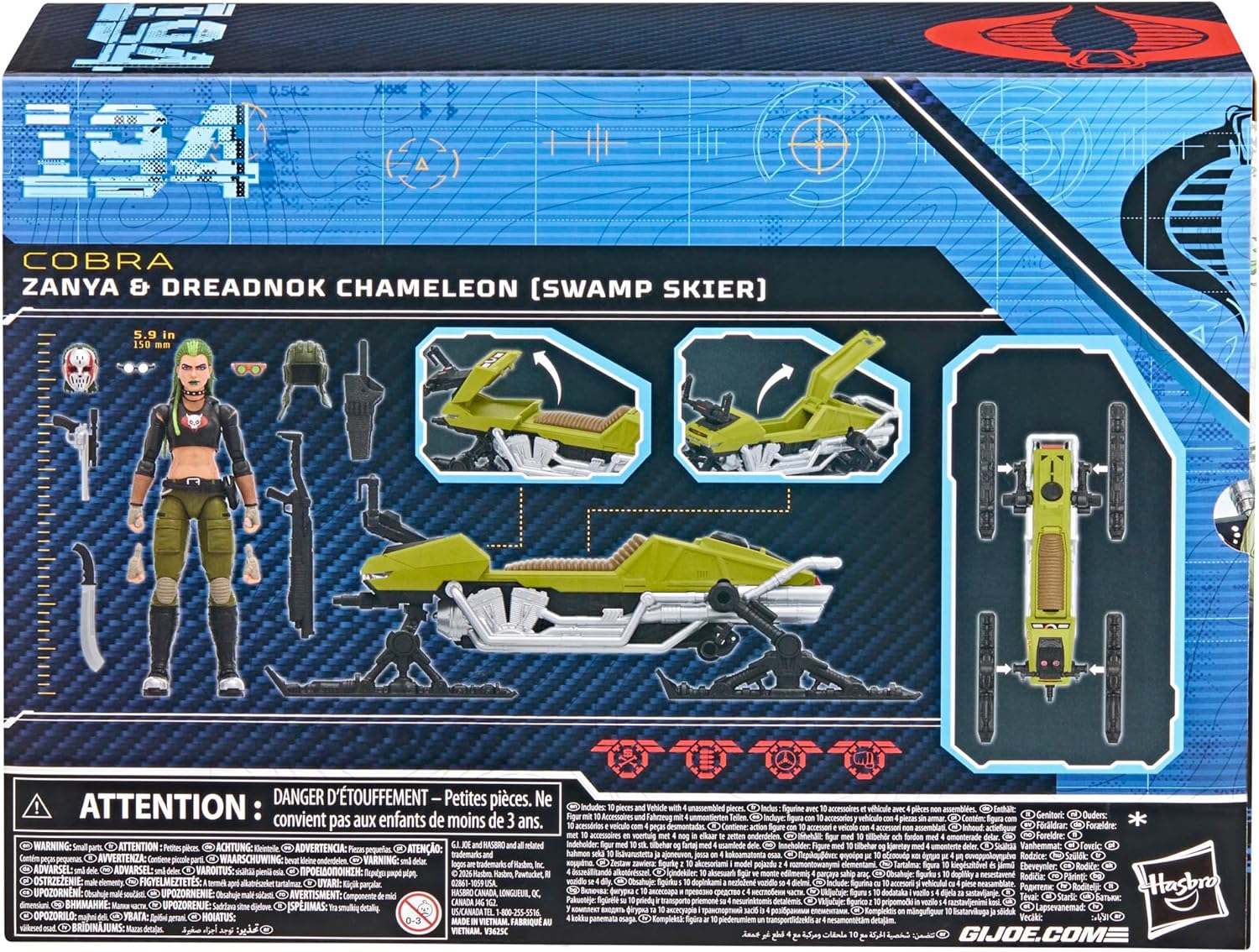 G.I. Joe Classified Series n. 194, Zanya e Chameleon Dreadnok (Swamp Skier), set di action figure e veicolo collezionabile da 15 cm con 10 accessori