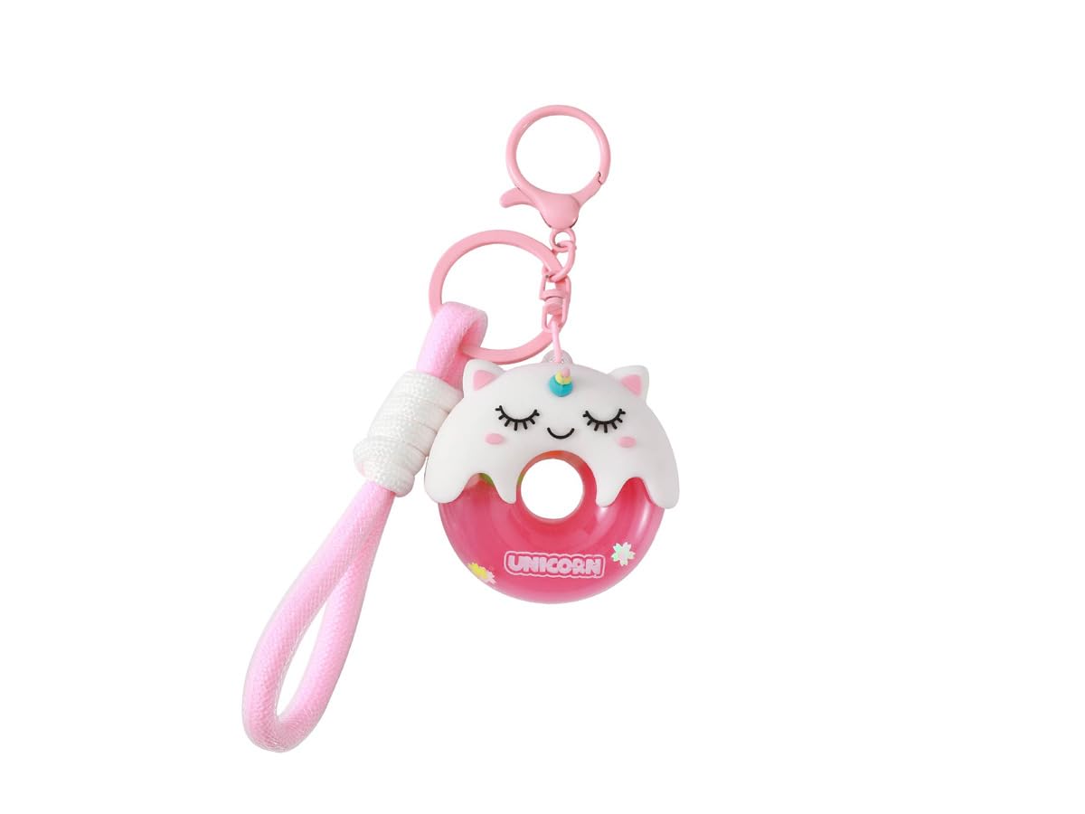 ITOTAL Kawaii Cute Donut Unicorn Rubber Keyring with Lobster Clasp and Pink Lanyard