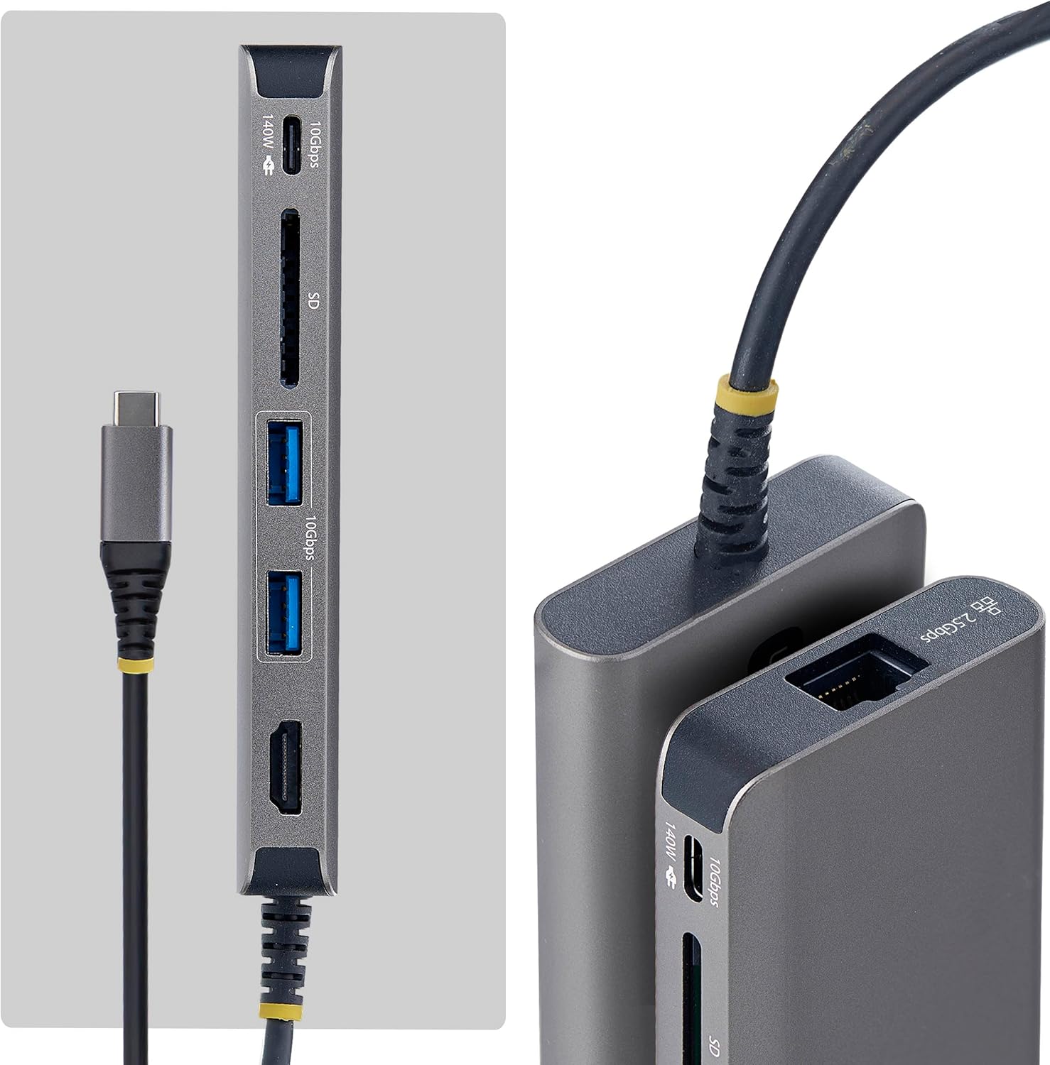 StarTech 6-in-1 USB C Hub, USB-C to HDMI Multiport Adapter with 140W Power Delivery Charging, 4K 60Hz HDMI, 10Gbps Hub, 2.5GbE, SD Slot, Mini Dock for MacBook, Dell, HP