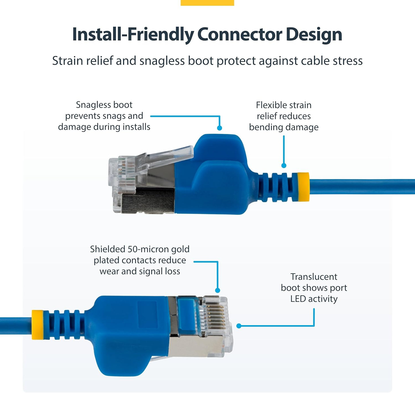 StarTech 15cm Blue Ultra Slim CAT6a Ethernet Cable, Snagless, FTP, Pure Bare Copper Wire, 34AWG Slim RJ45 Network Patch Cord