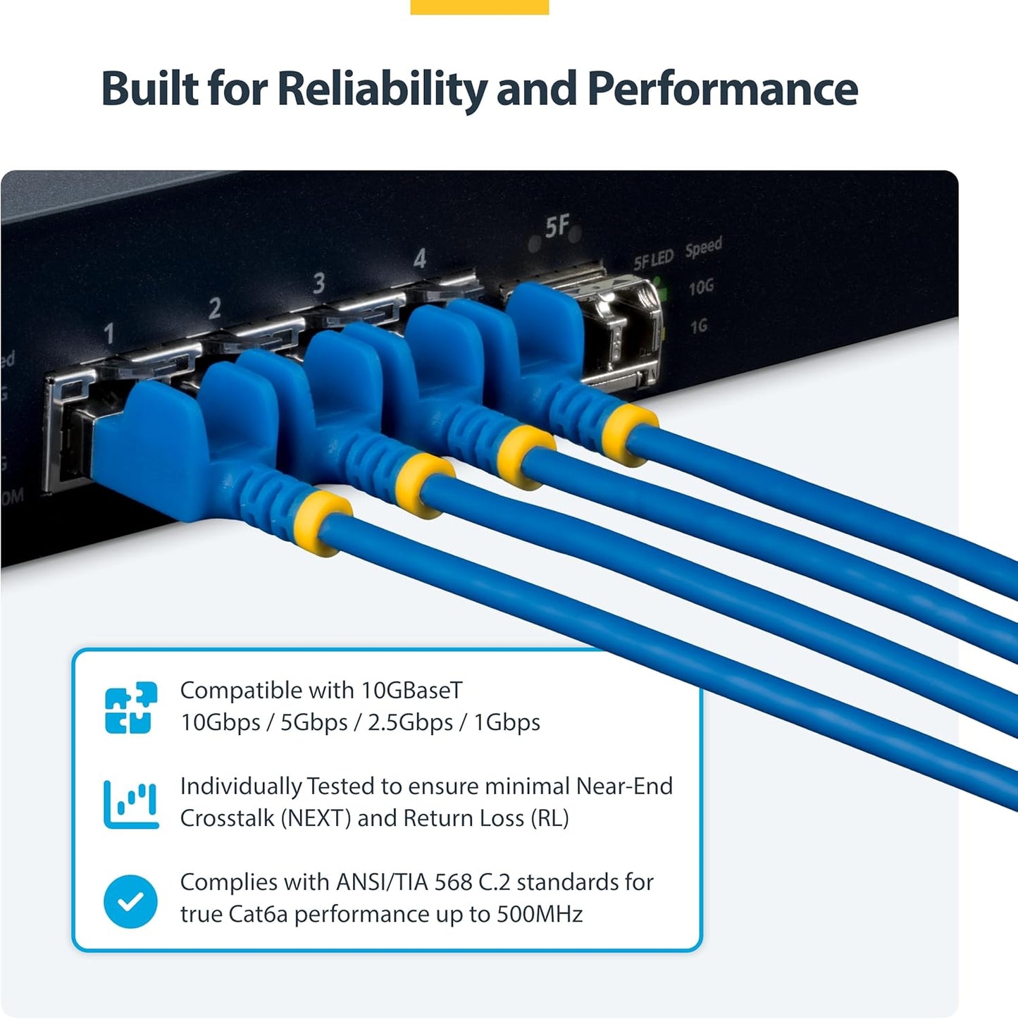 StarTech 50cm Blue Ultra Slim CAT6a Ethernet Cable, Snagless, FTP, Pure Bare Copper Wire, 34AWG Slim RJ45 Network Patch Cord