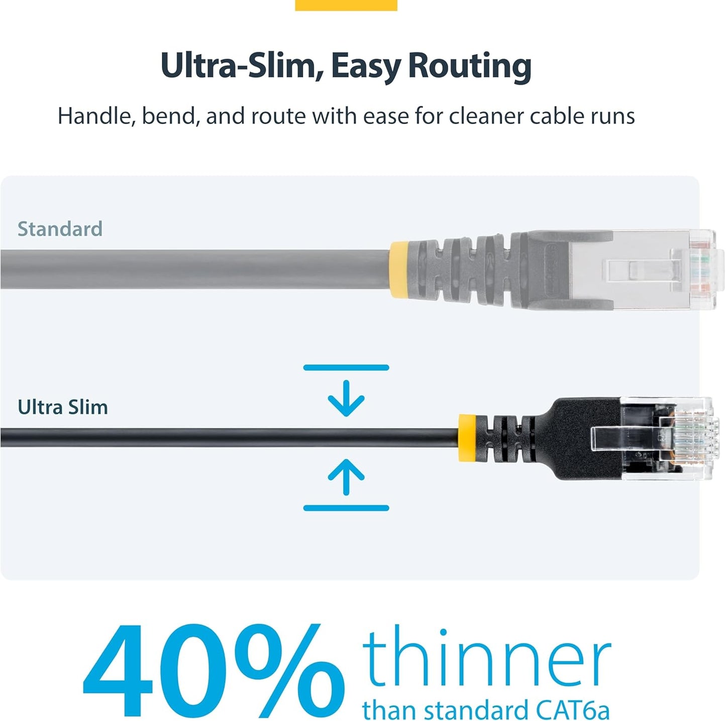 StarTech 1.5m Black Ultra Slim CAT6a Ethernet Cable, Snagless, UTP, Pure Bare Copper Wire, 34AWG Slim RJ45 Network Patch Cord