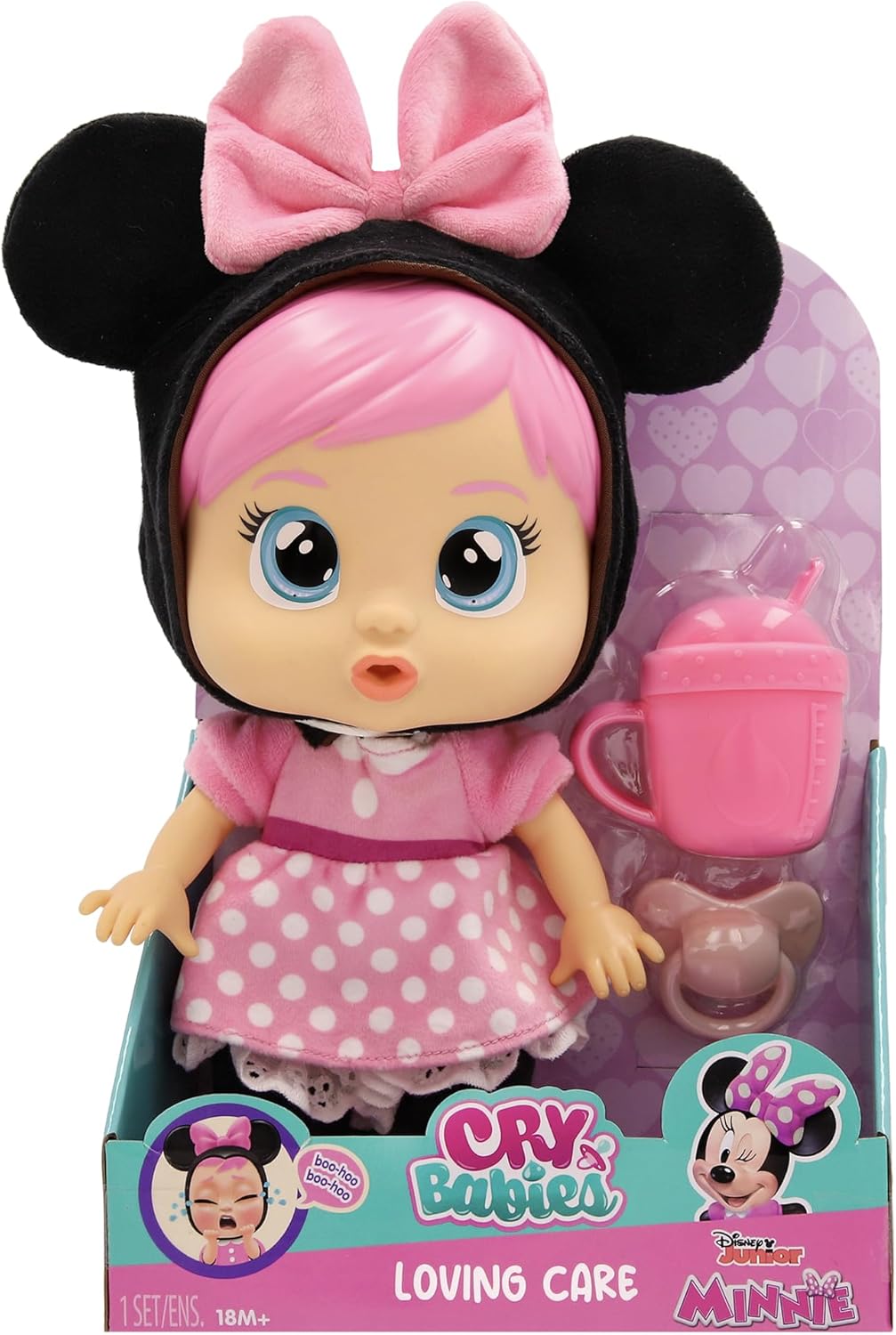 Cry Babies Disney Minnie Baby-Puppe Loving Care inspiriert von Minnie Mouse, inklusive 3 Zubehörteilen und weint echte Tränen. Kinder ab 3 Jahren.