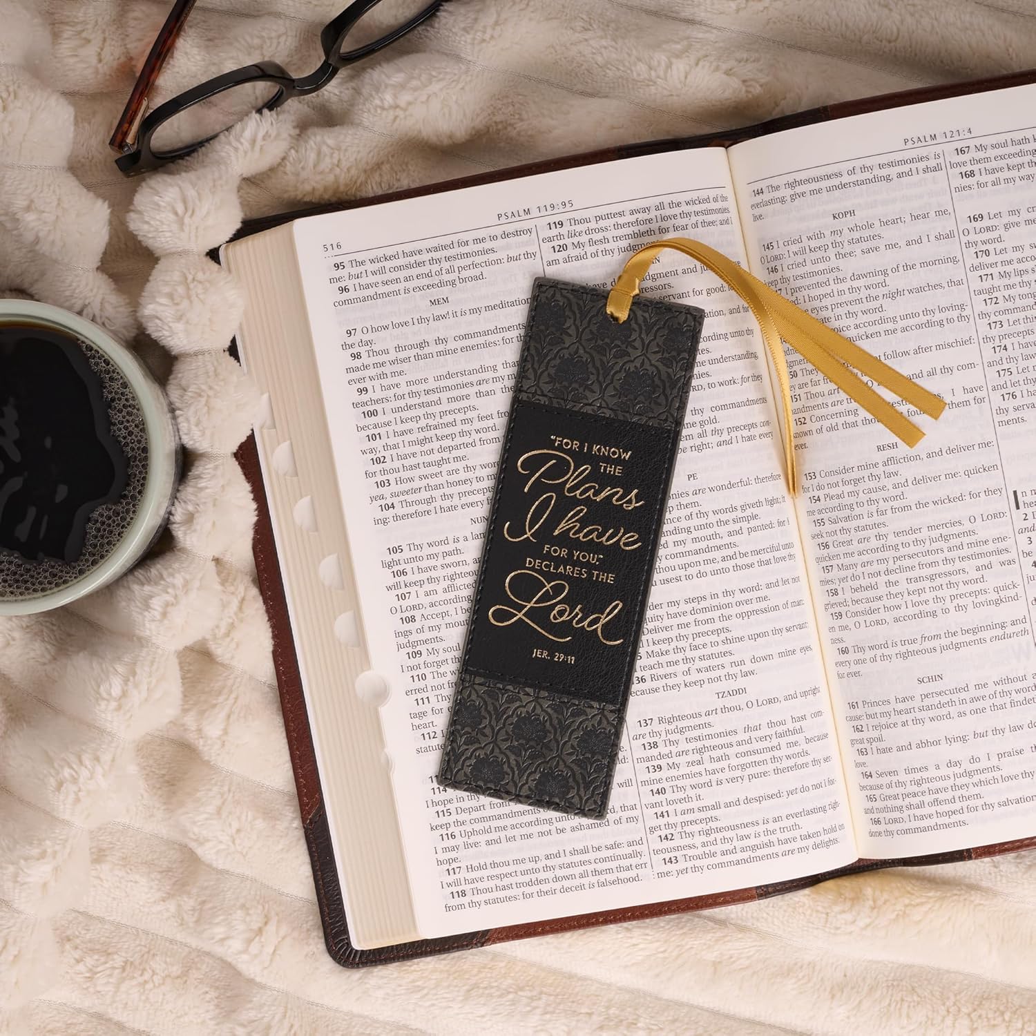 Christian Art Gifts Premium Vegan Leather Inspirational Scripture Bookmark for Men & Women: Know The Plans Encouraging Bible Verse, Charcoal & Black