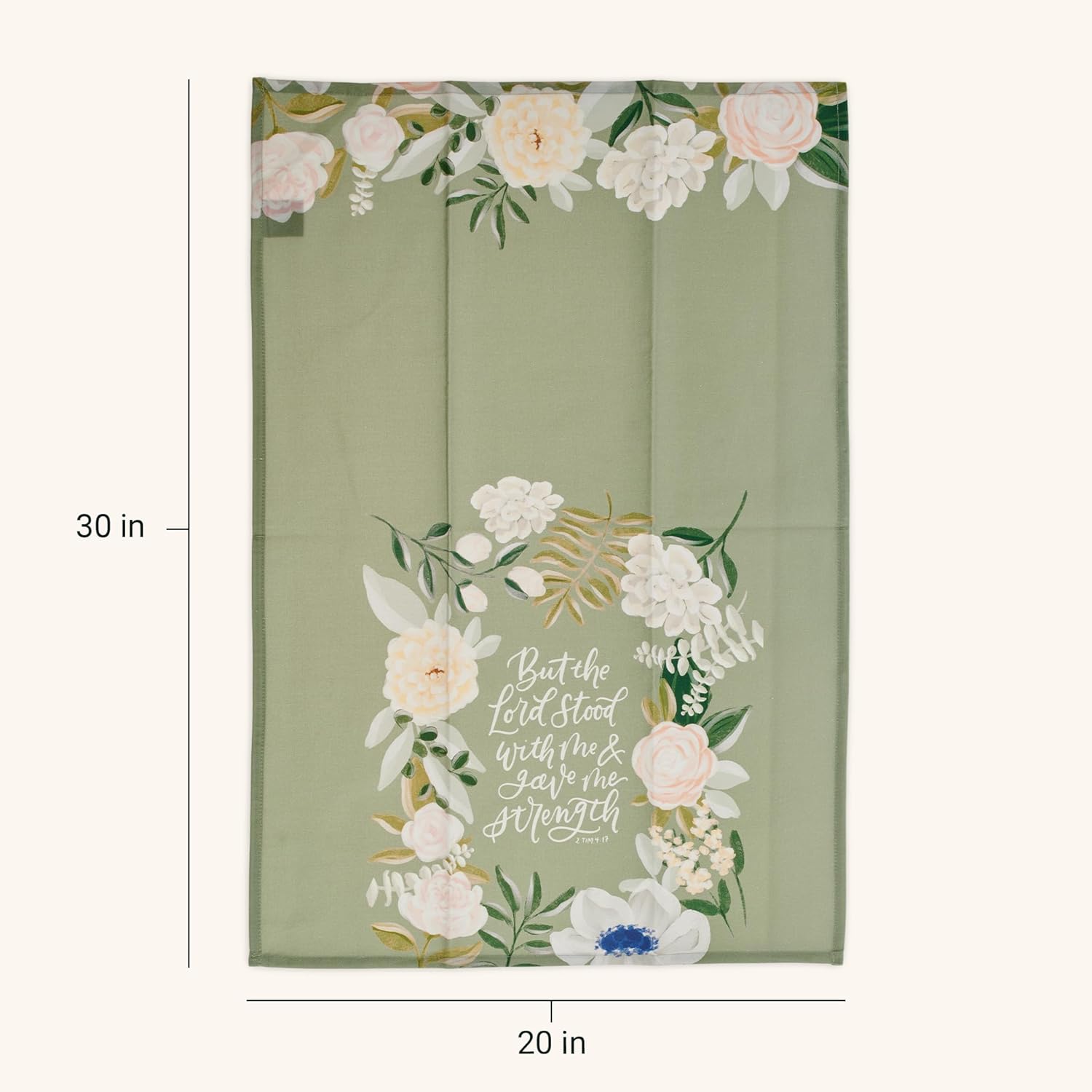 Christian Art Gifts Decorative Inspirational Scripture Tea Towel for Women: Lord Stood with Me Encouraging Bible Verse, Home & Kitchen, 100% Cotton, Green Floral, 30" x 20"