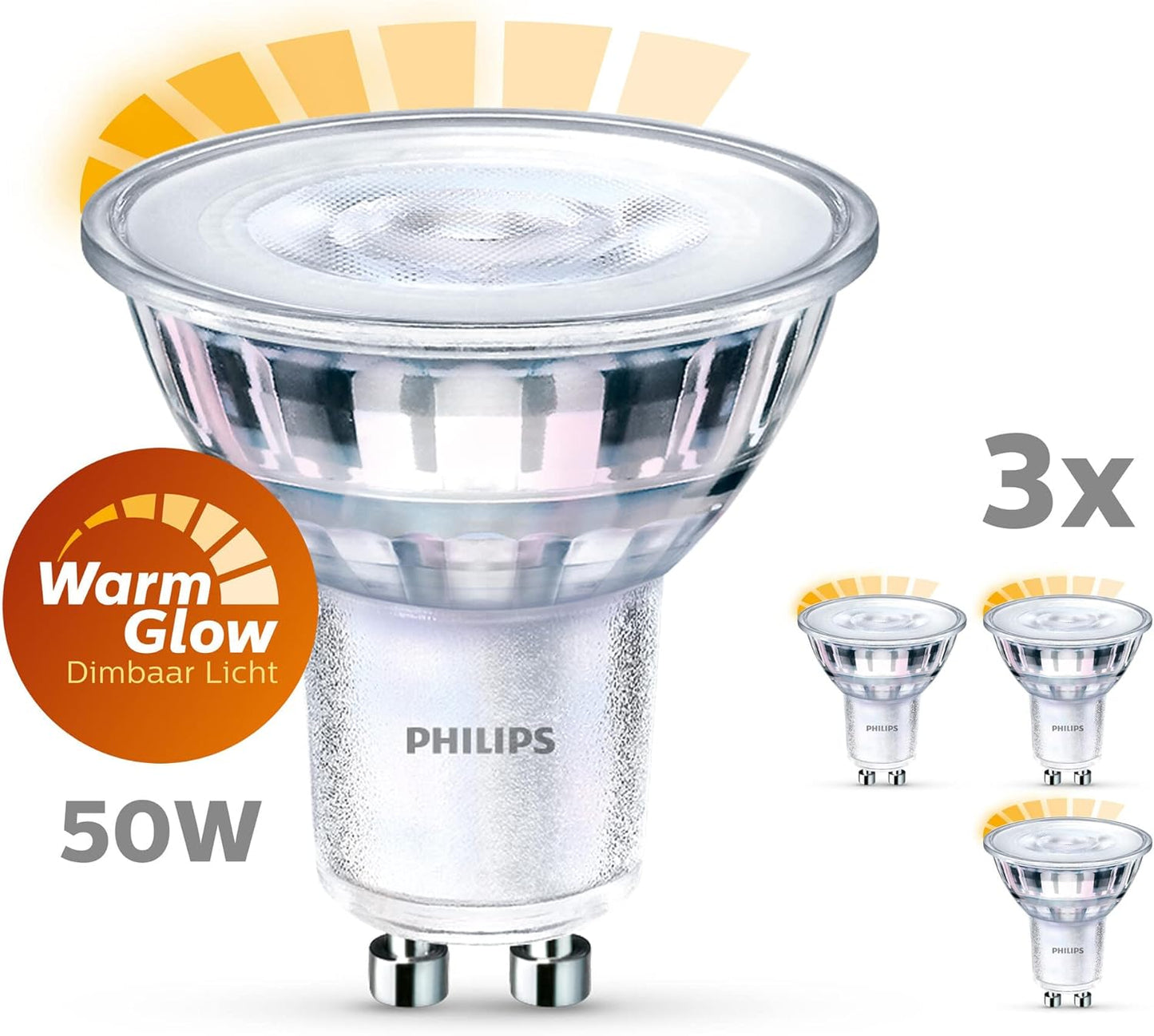 Energiezuinige Philips Led Spot - 50 W - Gu10 - Dimbaar Warmwit Licht - 3 Stuks - Bespaar Op Energiekosten