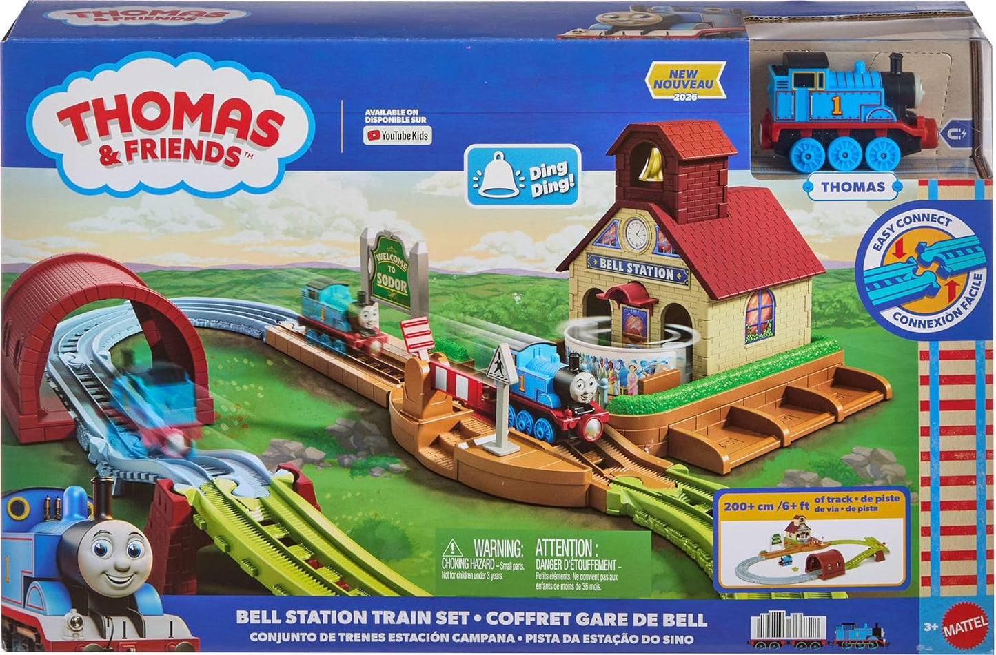 Thomas & Friends Toy Train Set by Fisher-Price, Bell Station Playset with Push-Along Thomas Engine, Ringing Bell, Tunnel, Gate & Expandable, JLL35