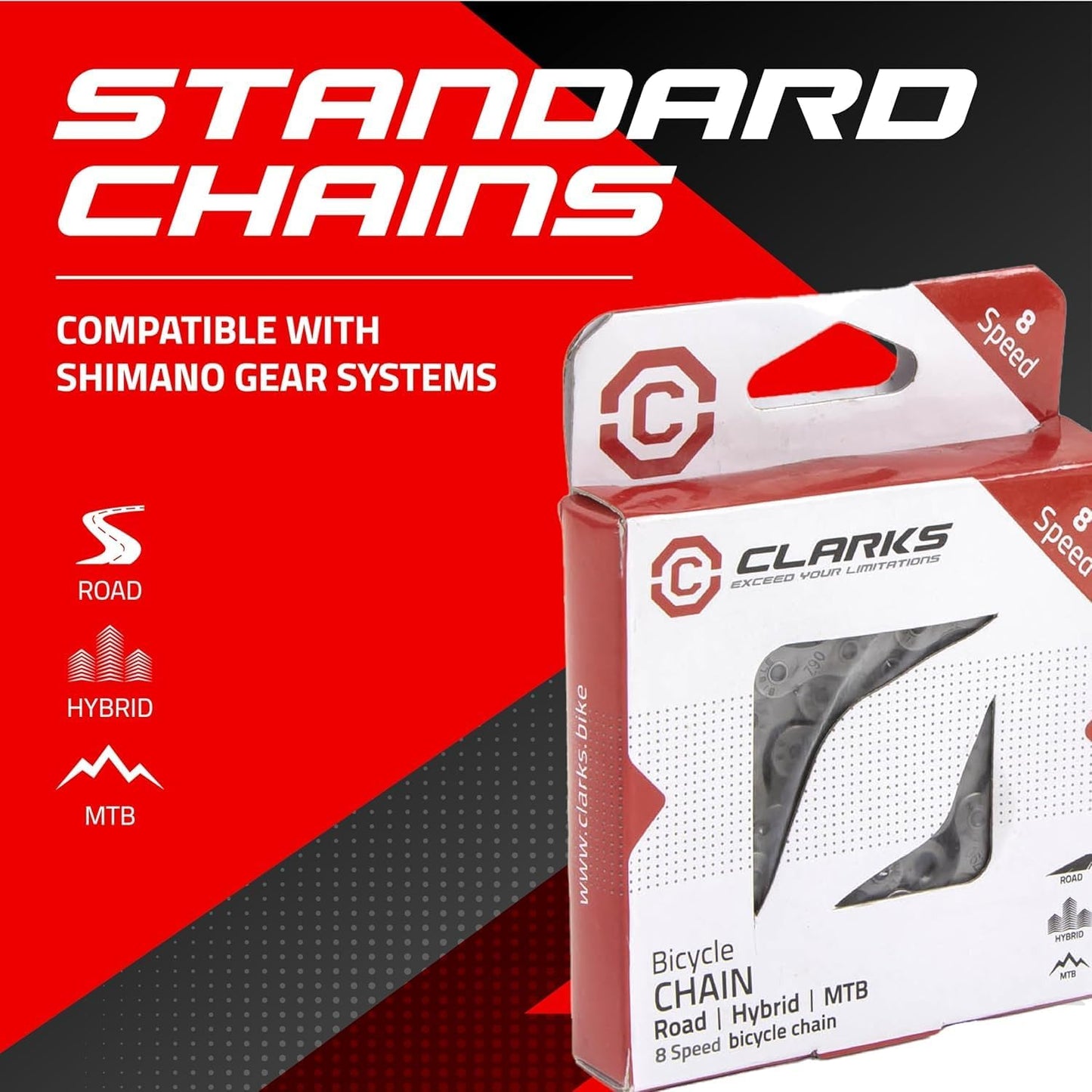 Clarks Standard Bike Chain - Single Speed to 12 Speed Size Durable, Lightweight Bike Chains for Hybrid Gear Systems on MTB and Road Bikes