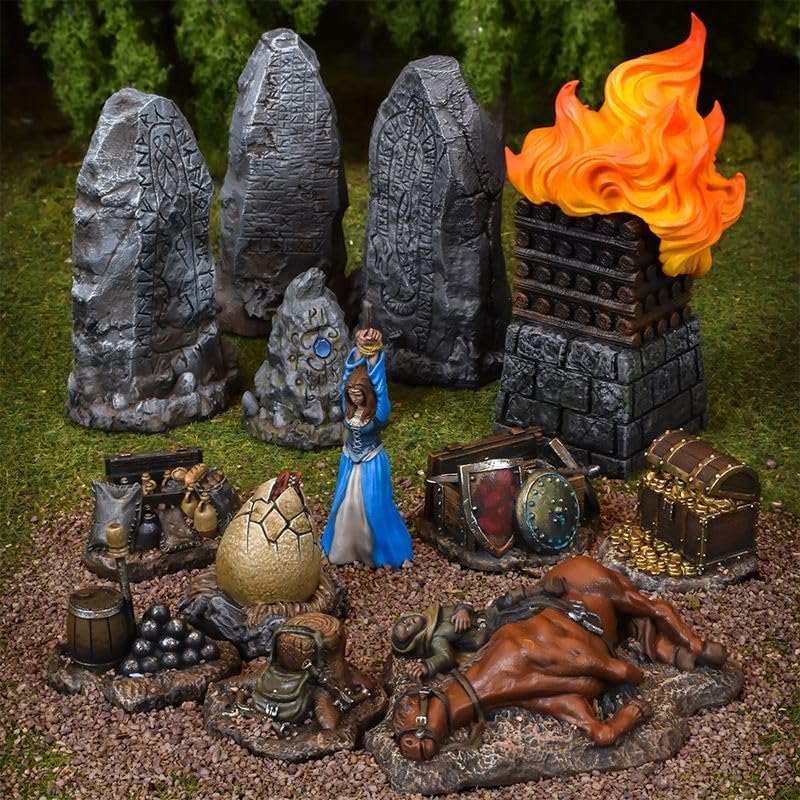 Terrain Crate Fantasy Battlefield Objectives | 13 PVC Terrain Pieces | Compatible with Warhammer Age of Sigmar, Kings of War, D&D & More | 28-32mm Scale
