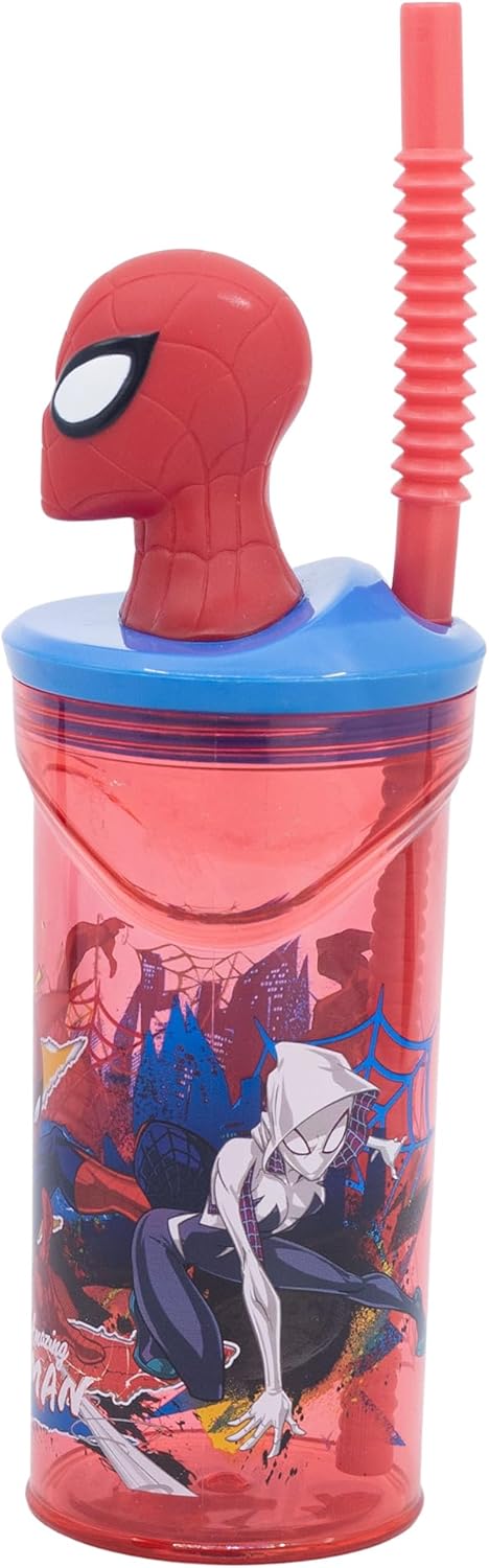 Stor herbruikbare beker met rietje en deksel met 3D-figuurtje, 360 ml Spider-Man
