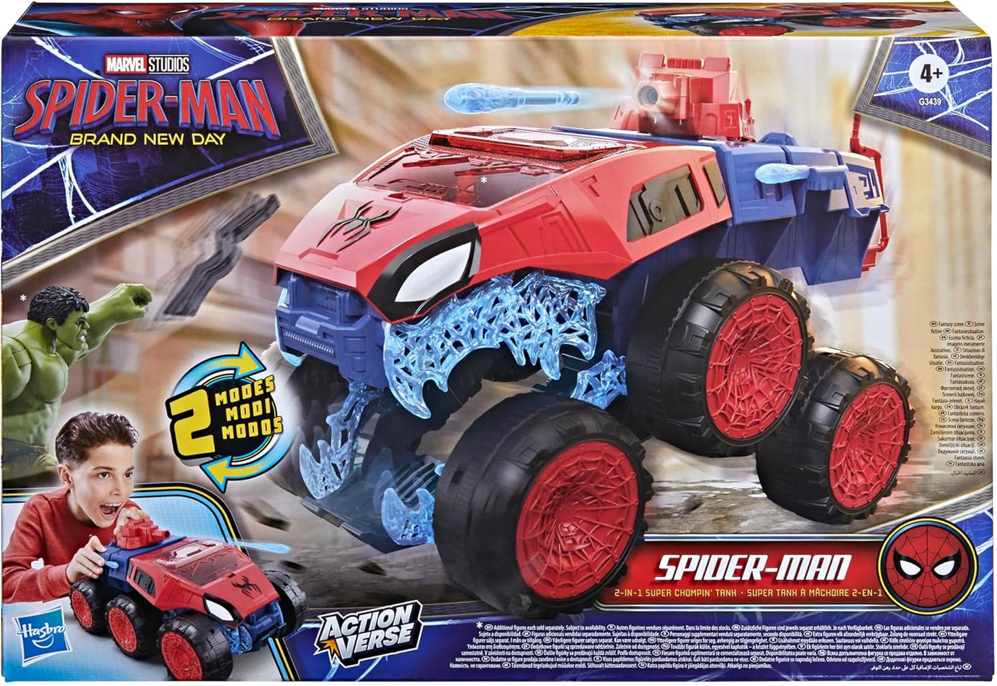 Marvel Spider-Man: Brand New Day 2-in-1 Super Chompin' Tank, set met actiefiguur van 11,4 cm en speelgoedvoertuig, superheldspeelgoed en actiefiguren, leeftijd 4+