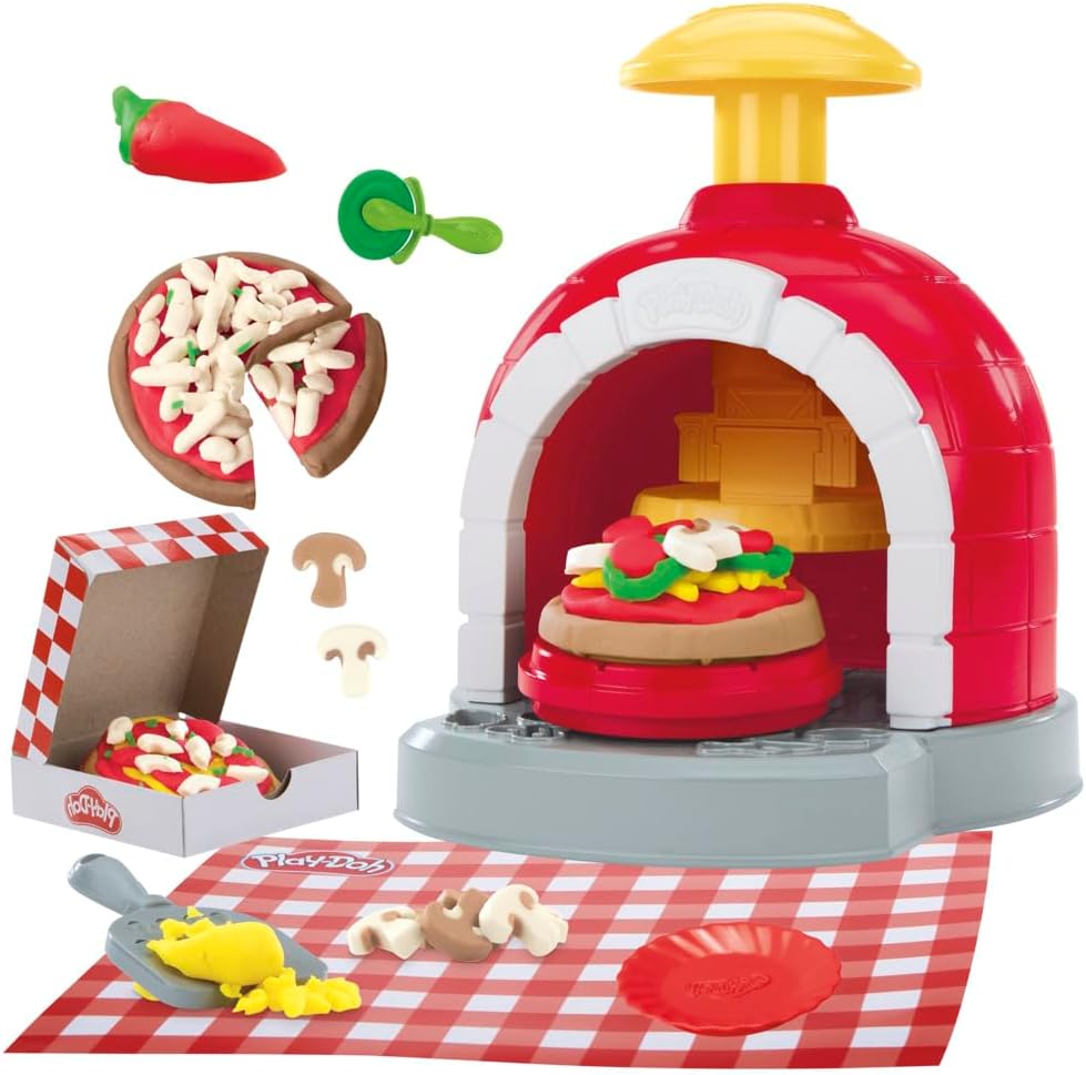 Play-Doh Bunte Pizzeria Spielset, 8 Accessoires & 5 Farben, Kinderspiel-Lebensmittel & Kochspielzeug, ab 3 Jahren