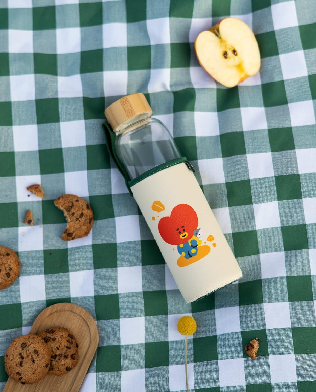 Grupo Erik Trinkflasche 500 ml Glas - GYM FlascheBT21 Tata Glasflasche 500 ml - Sportflasche Kinder - Wasserflasche Glas - BTS Fanartikel Offizieller BTS Merch