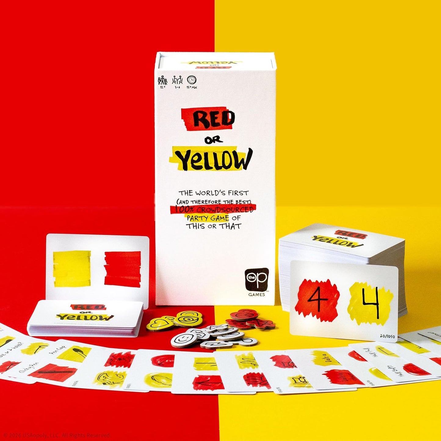 USAopoly Red or Yellow Party Game - Fast-Paced Group Fun, 3-8 Players | A hilarious 15-minute party game for large groups. Great for game nights, teens, and adults. Easy to learn and play!