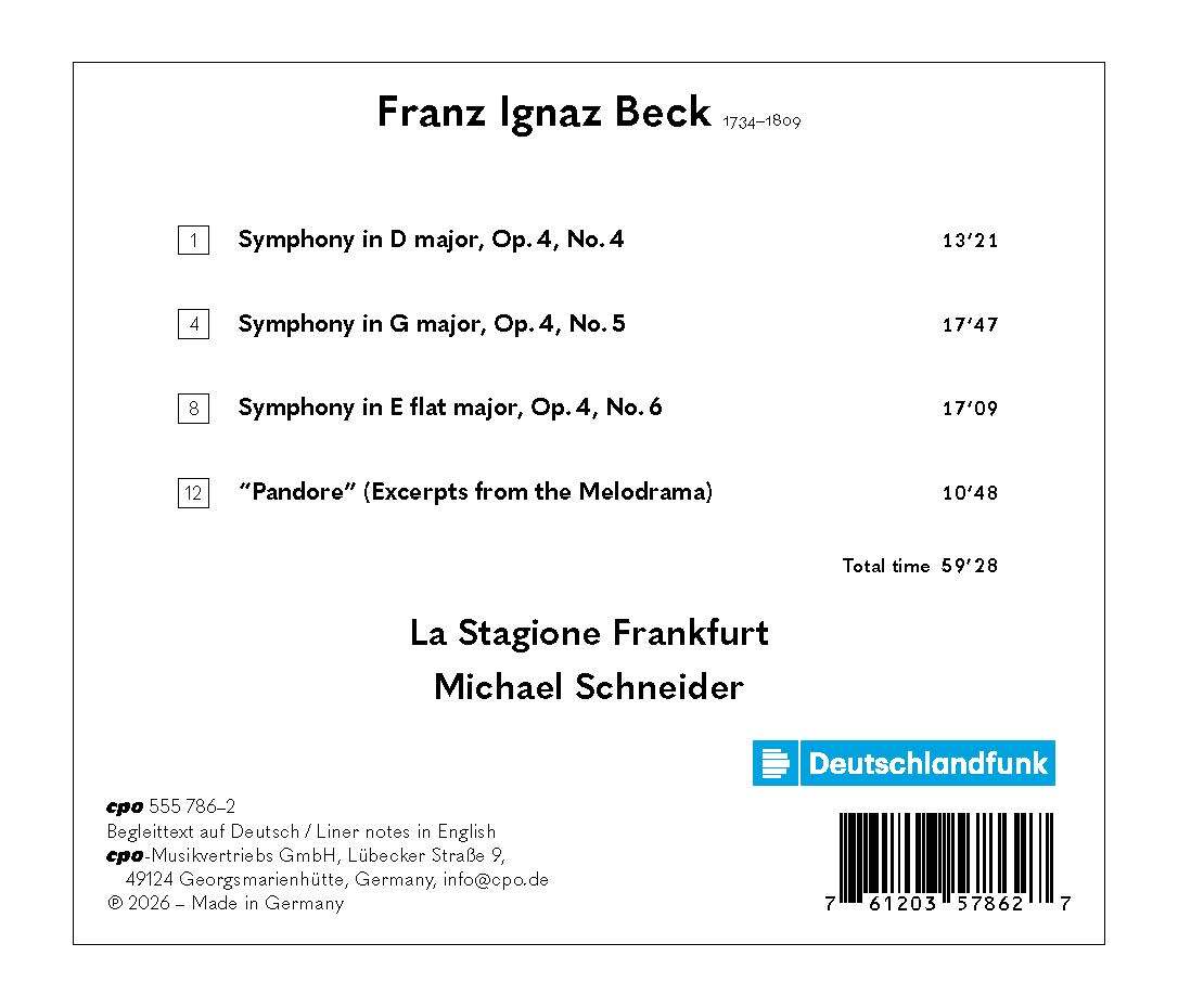 Franz Ignaz Beck: Symphonies Op. 4, Nos. 4-6/Pandora (Excerpts)