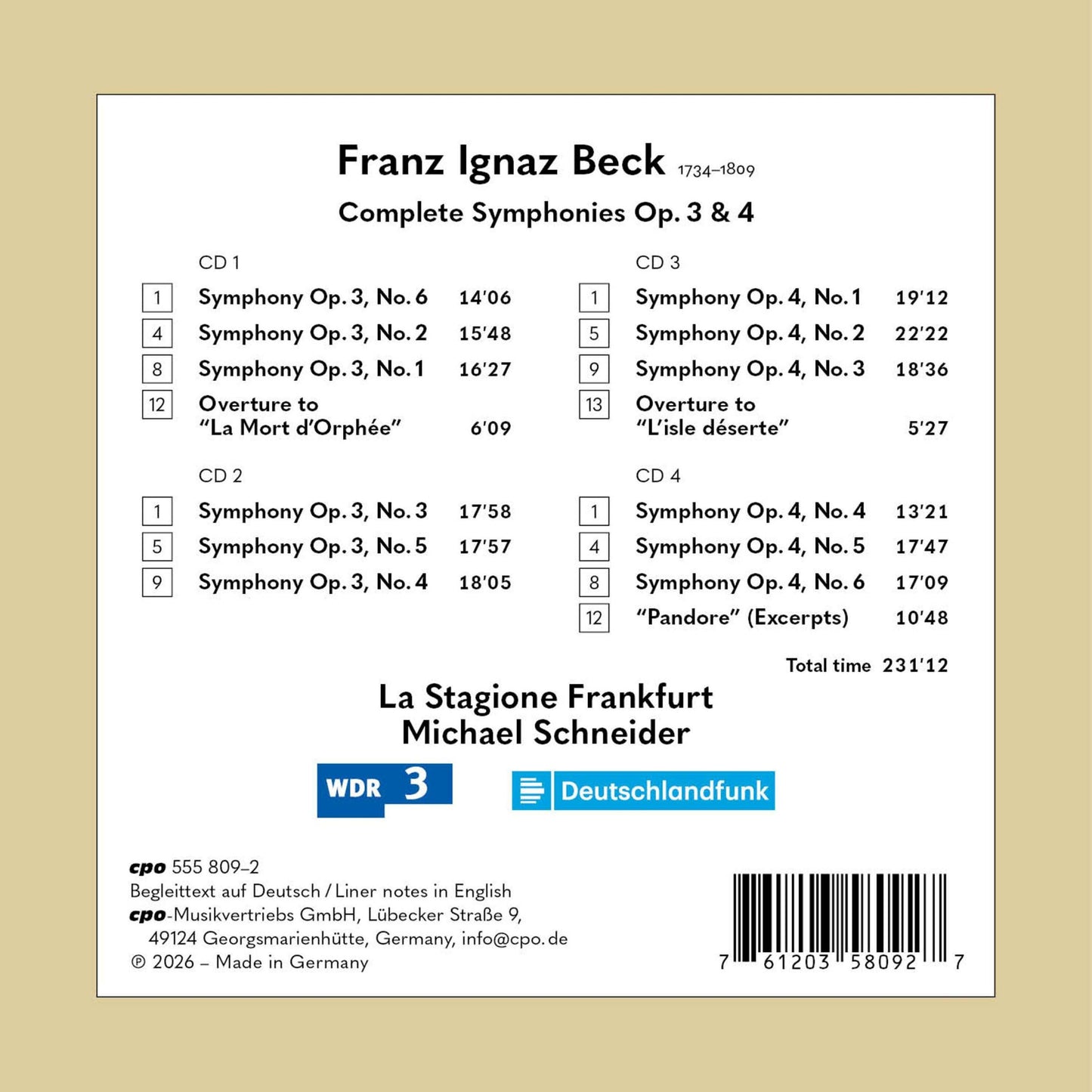 Franz Ignaz Beck: Complete Symphonies Op. 3 & 4