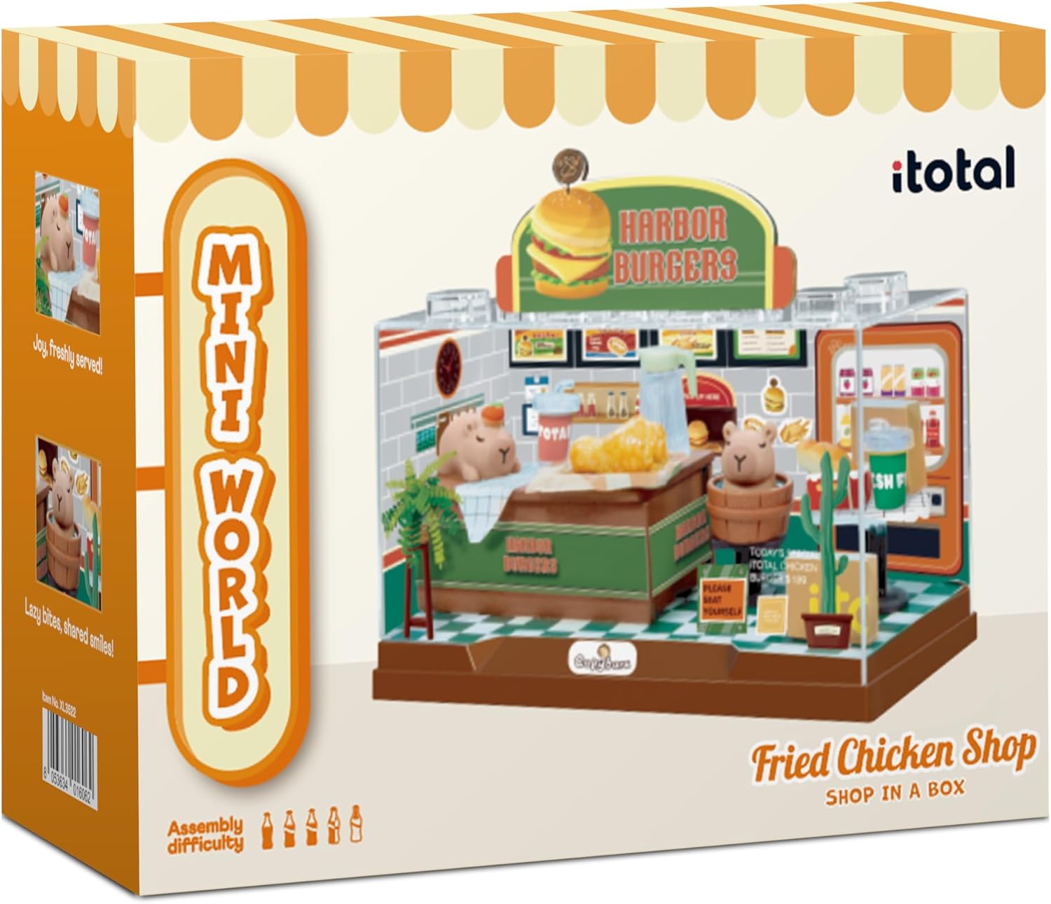 I-TOTAL® - Shop in a Box creatieve kit DIY miniatuur 3D bouw en verzamel winkels in pastelstijl, model met decoratieve details (37 stuks) cadeau-idee (RIED CHICKEN