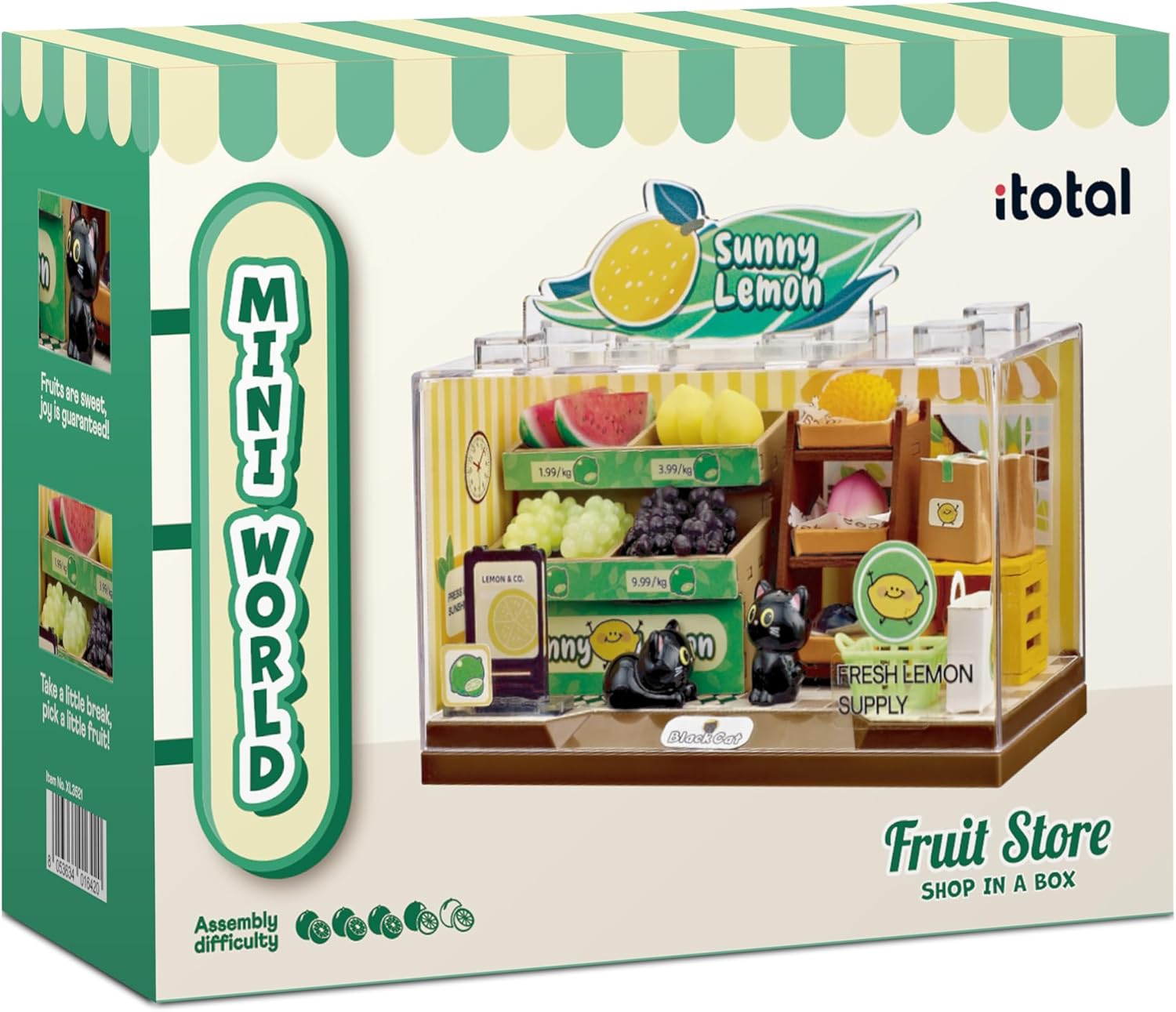 I-TOTAL® - Shop in a Box Creatieve 3D-miniatuurset Bouw en verzamel winkels in pastelstijl, model met decoratieve details (53 stuks), cadeau-idee (Fruit Store