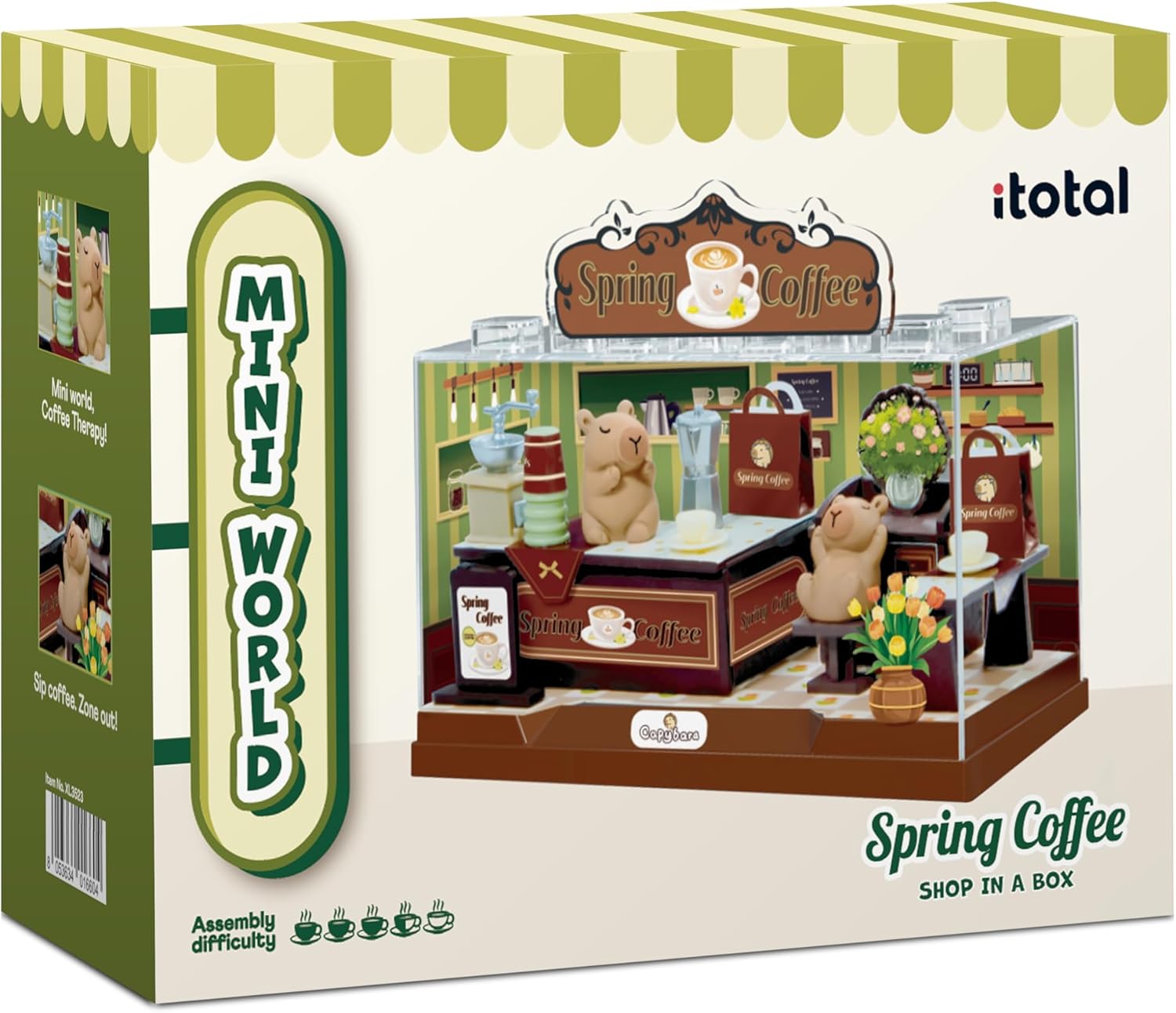 I-TOTAL® - Shop in a Box Creatieve 3D-miniatuurkit Bouw en verzamel winkels in pastelstijl, model met decoratieve details (41 stuks) cadeau-idee (SPRING KOFFEE