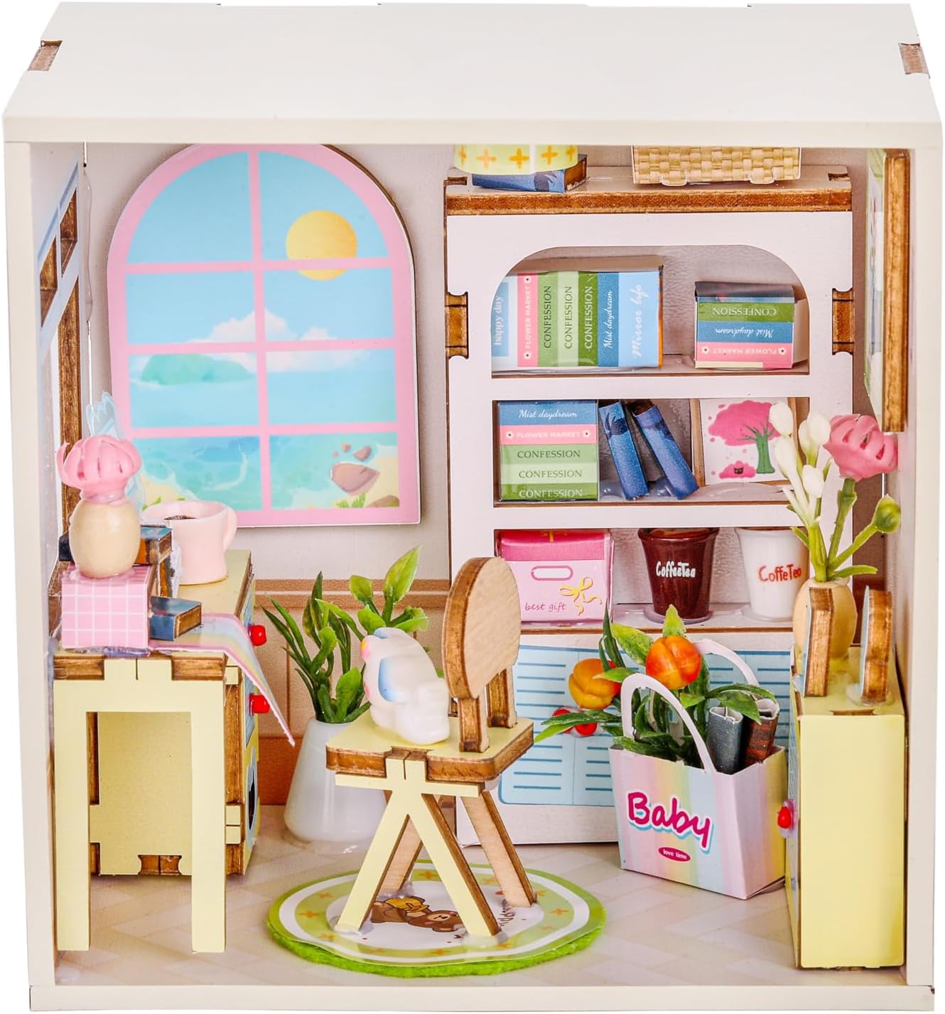 I-TOTAL ® - Mini House DIY 3D-bouwpakket, miniatuur huis om te bouwen (97 stuks), creatief Nook Book, Dreamrooms pastel, decoratie voor bureau en boekenkast, cadeau-idee (RELAXING TIME