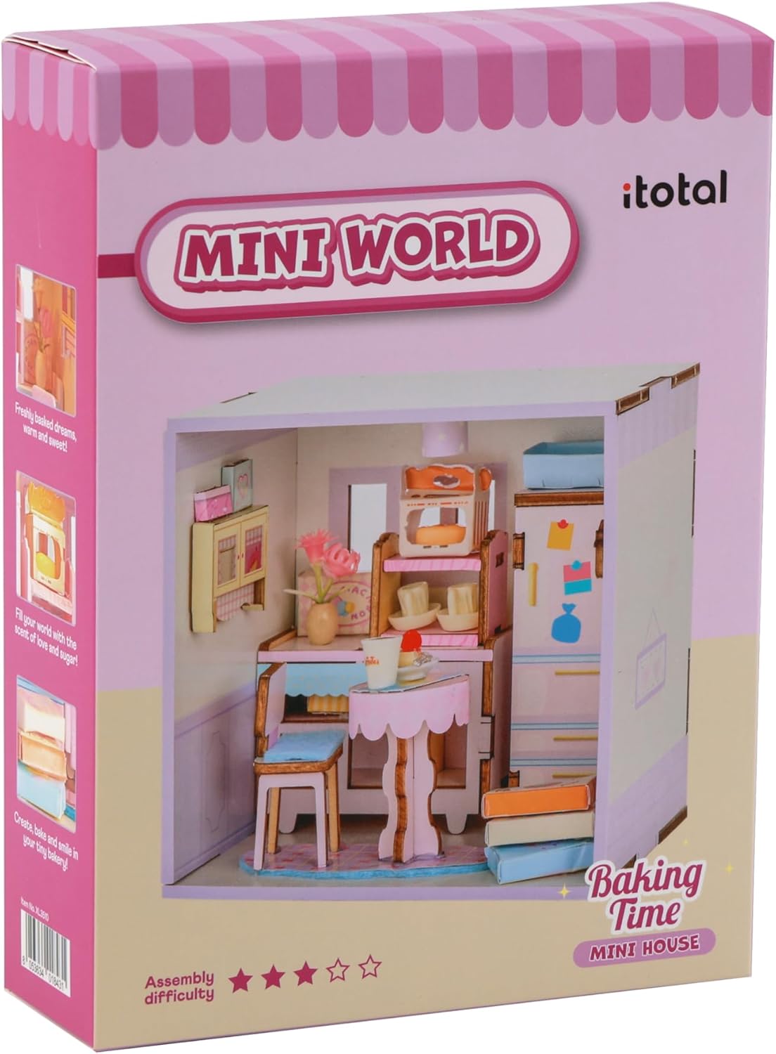 I-TOTAL ® - Mini House DIY 3D-bouwpakket, miniatuur huis om te bouwen (48 stuks), creatief Nook Book, Dreamrooms pastel, decoratie voor bureau en boekenkast, cadeau-idee (BAKING TIME