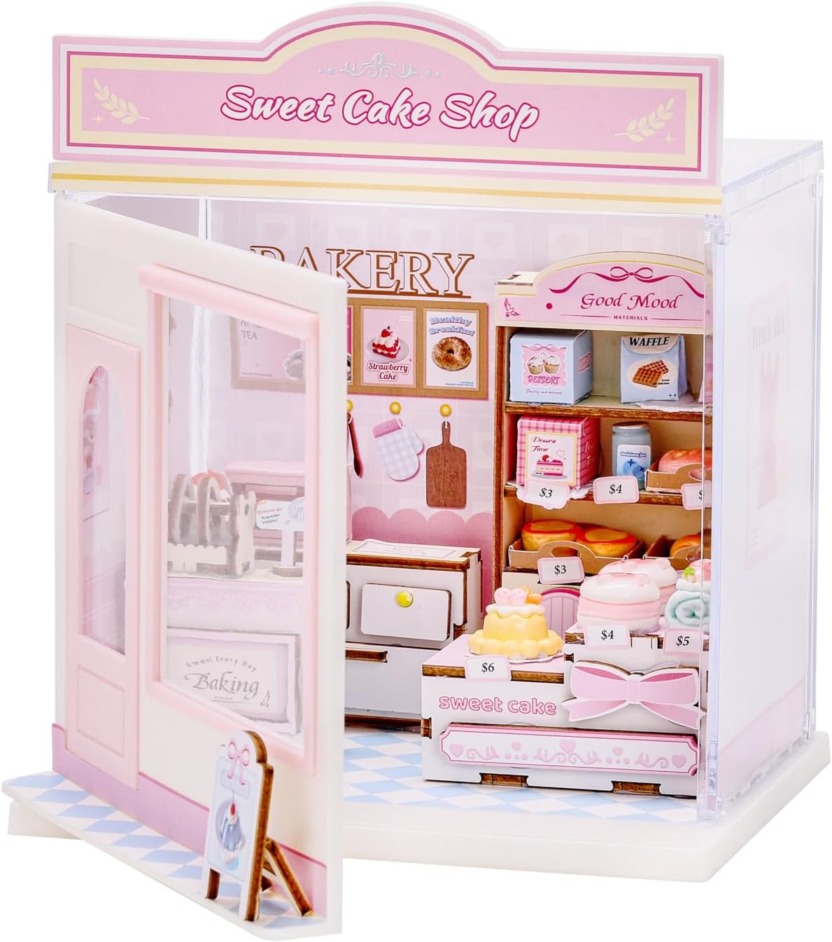 I-TOTAL® - Mini Shop DIY montageset - creatief 3D-model om te bouwen (90 stuks), decoratie voor huis en bureau, creatieve hobby (SWEET CAKE SHOP