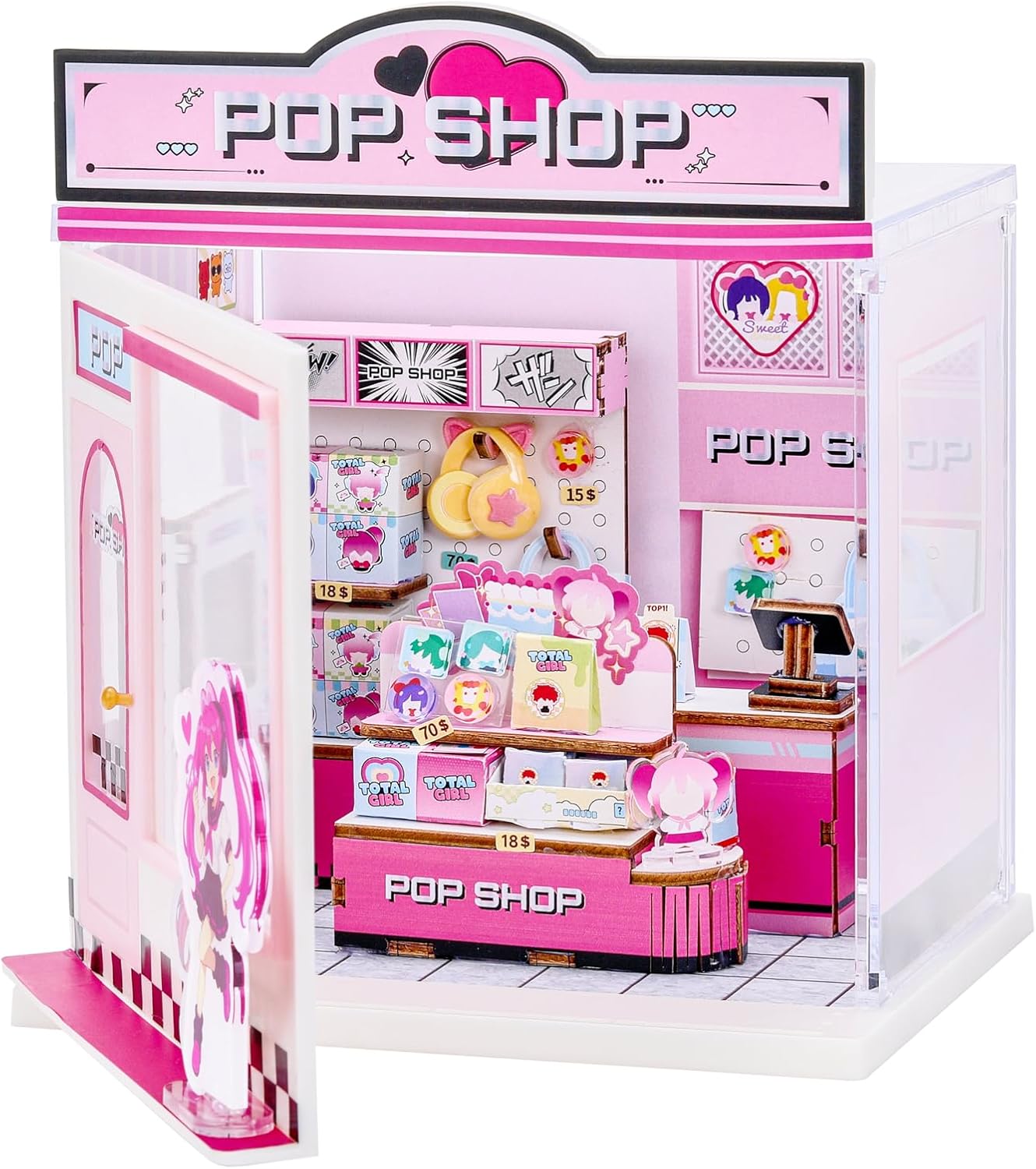 I-TOTAL® - Mini Shop DIY montageset - creatief 3D-model om te bouwen (100 stuks), decoratie voor huis en bureau, creatieve hobby (POP SHOP