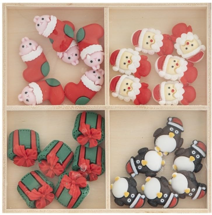 Resin Kerstmis Figuren In Houten Doos - 24Dlg.