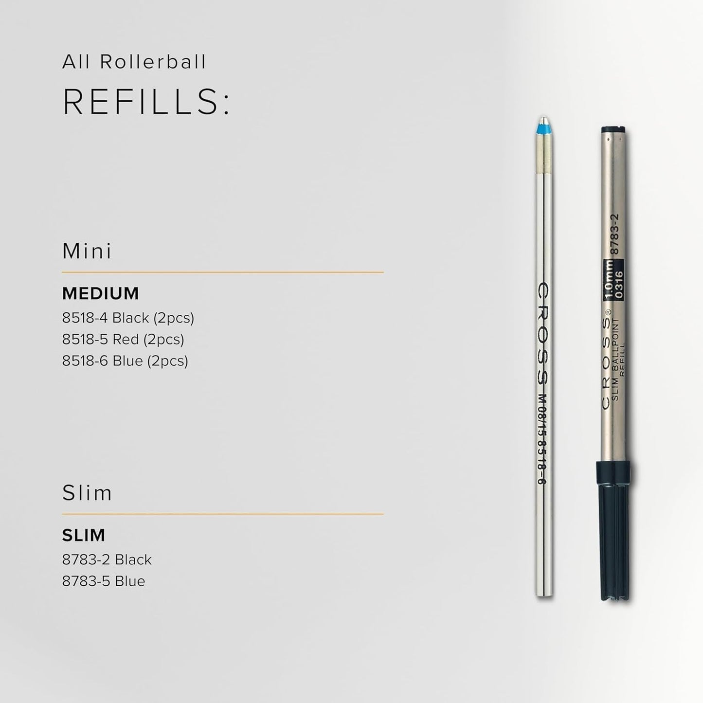 Cross Ballpoint Pen Refill, Pack of 2, Fine, Blue
