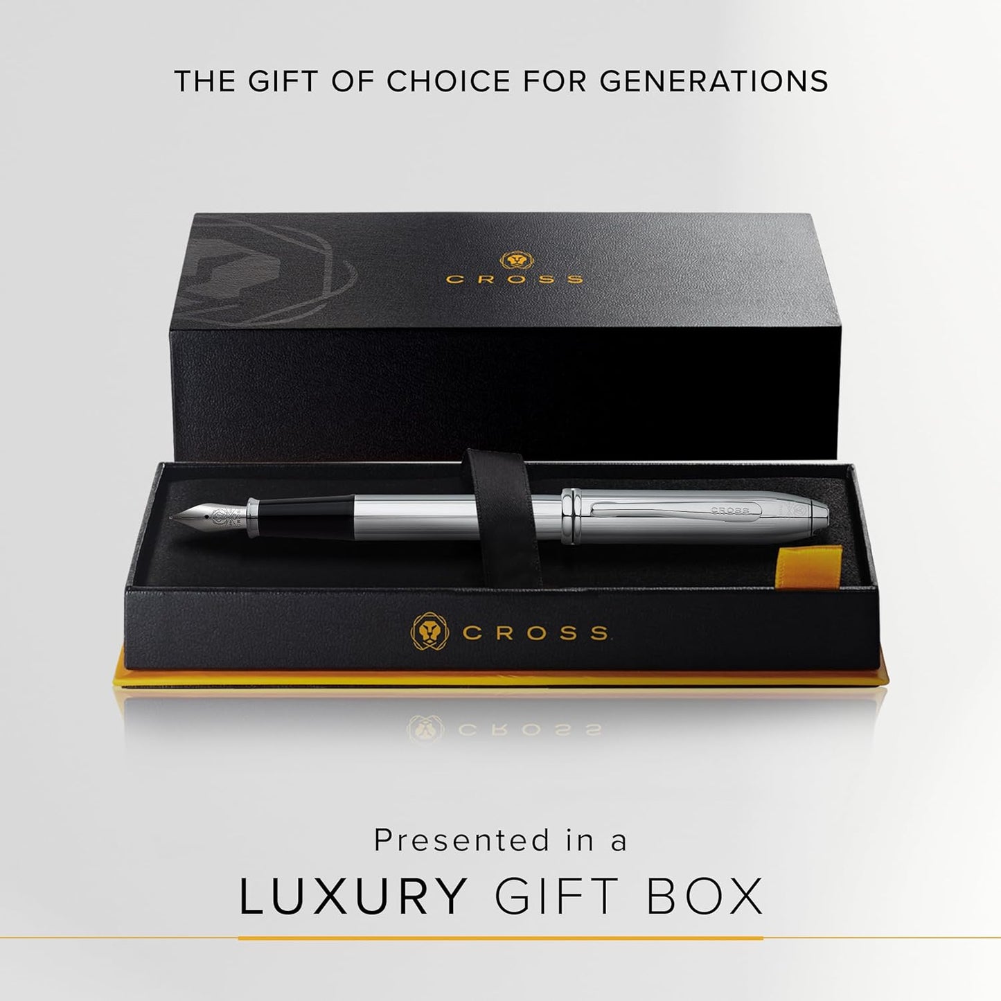 CROSS Townsend Lustrous Chrome Fountain Pen with Stainless Steel Medium Nib incl. Luxury Gift Box – Refillable Cartridge Pen