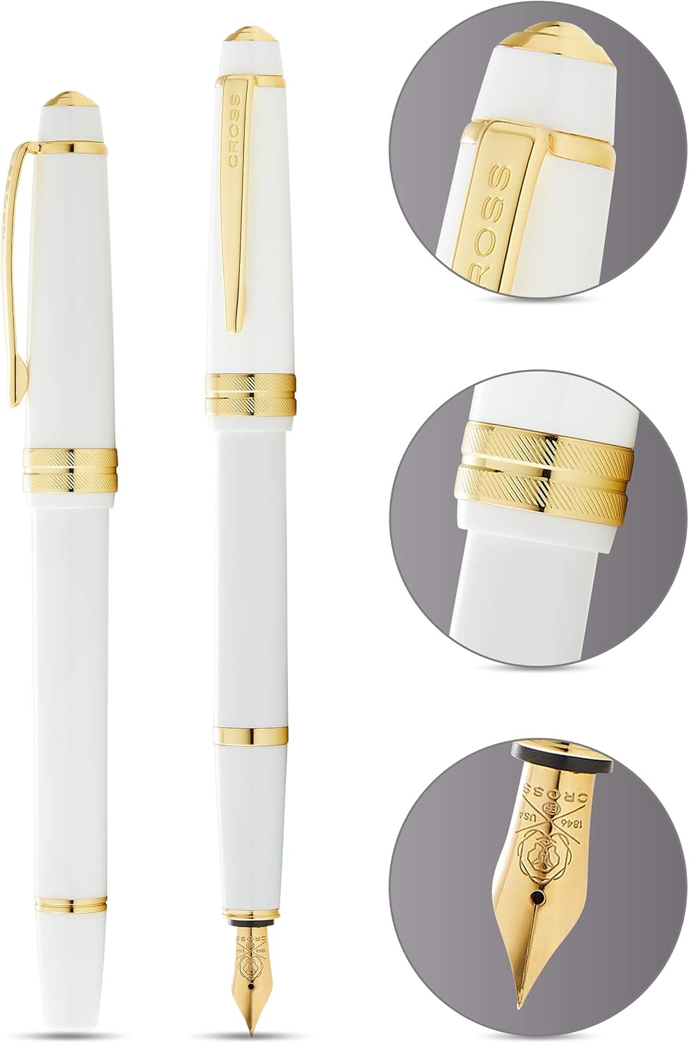 CROSS Bailey Light Polished White Resin and Gold Tone Fine Nib Fountain Pen